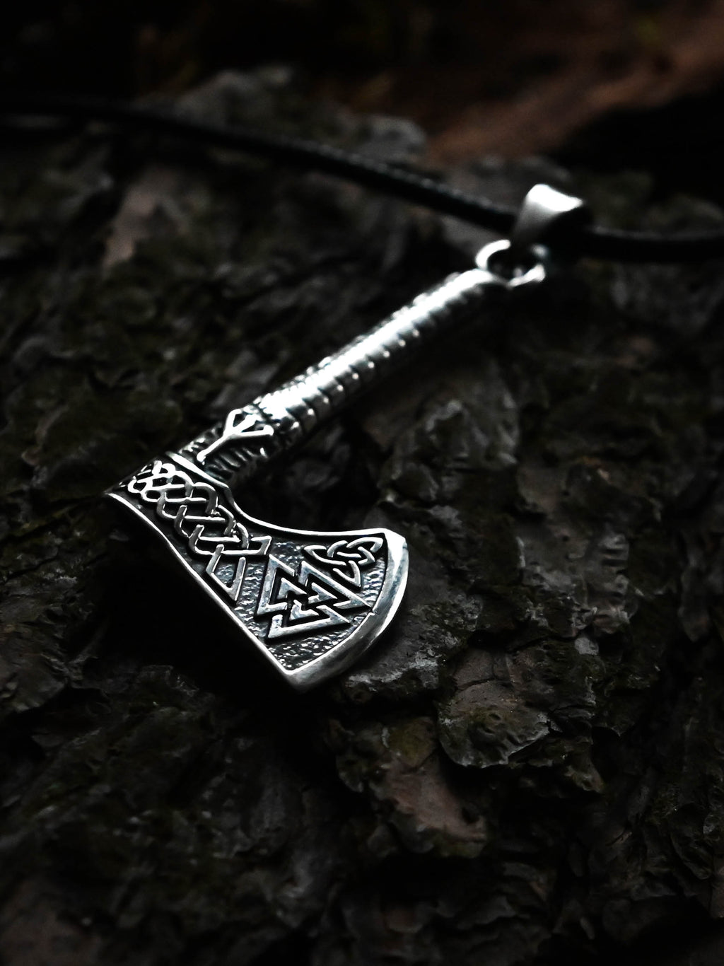 Viking Axe with Valknut Symbol, Sterling Silver 925 — Viking & Norse Symbol Pendant