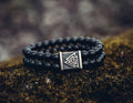Black Agate Bracelet with Valknut Bead