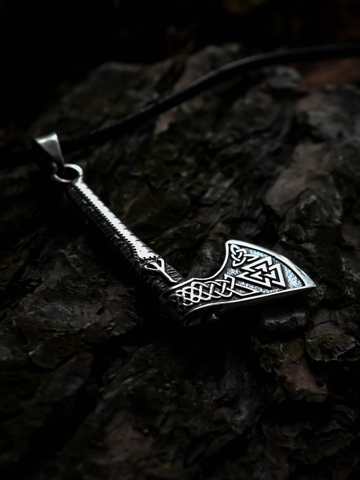 Viking Axe with Valknut Symbol, Sterling Silver 925 — Viking & Norse Symbol Pendant