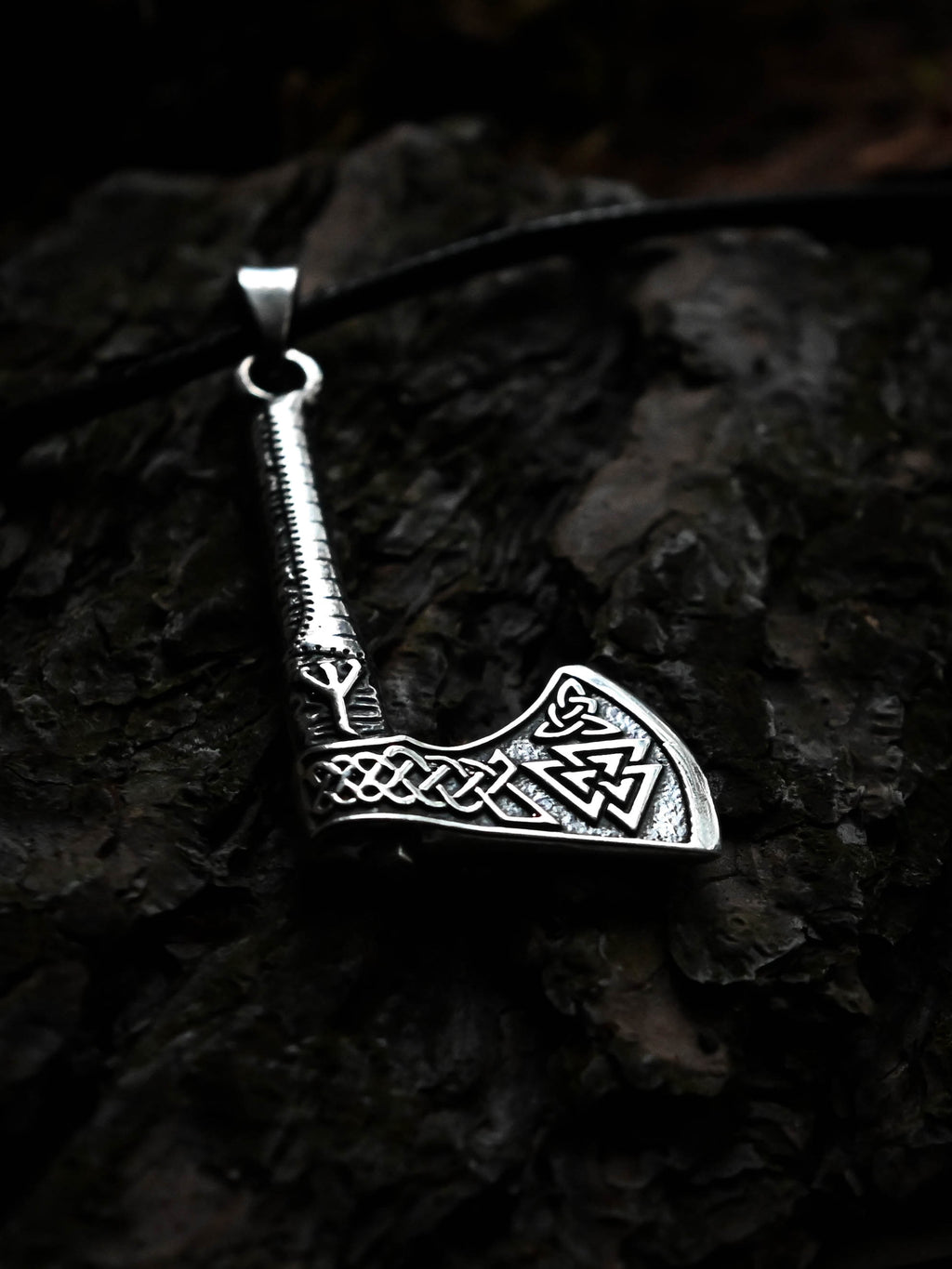 Viking Axe with Valknut Symbol, Sterling Silver 925 — Viking & Norse Symbol Pendant