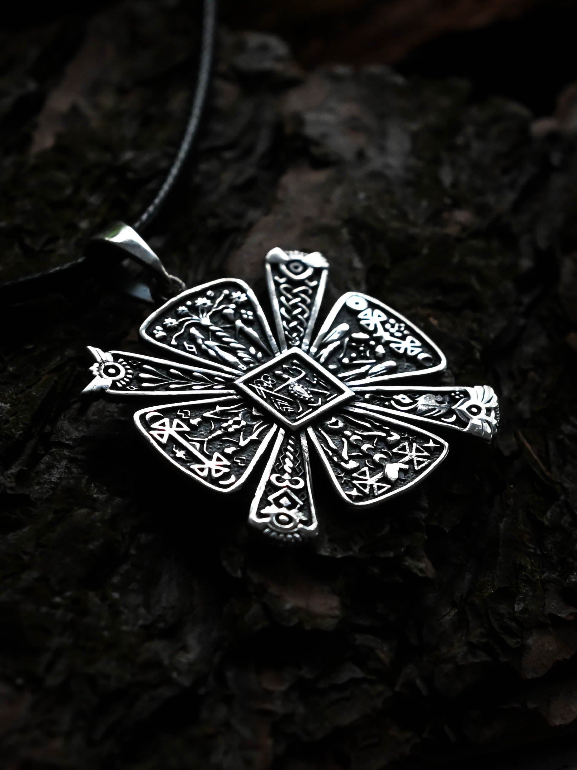 Slavic Kres Amulet in Futhark, Sterling Silver 925 — Slavic & Viking Symbol Pendant