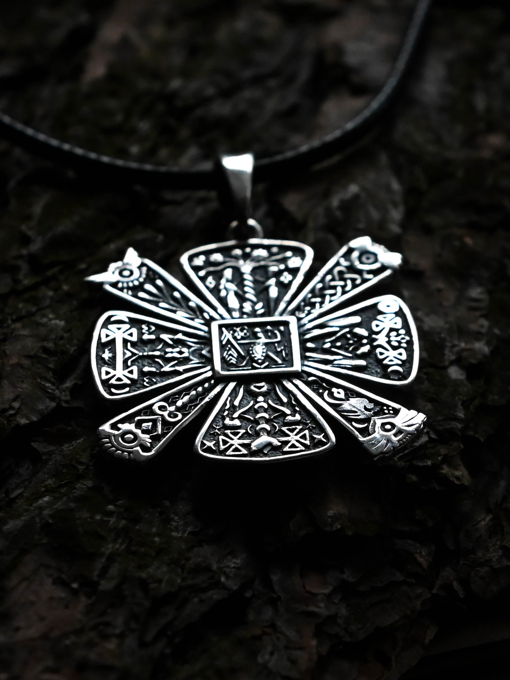 Slavic Kres Amulet in Futhark, Sterling Silver 925 — Slavic & Viking Symbol Pendant