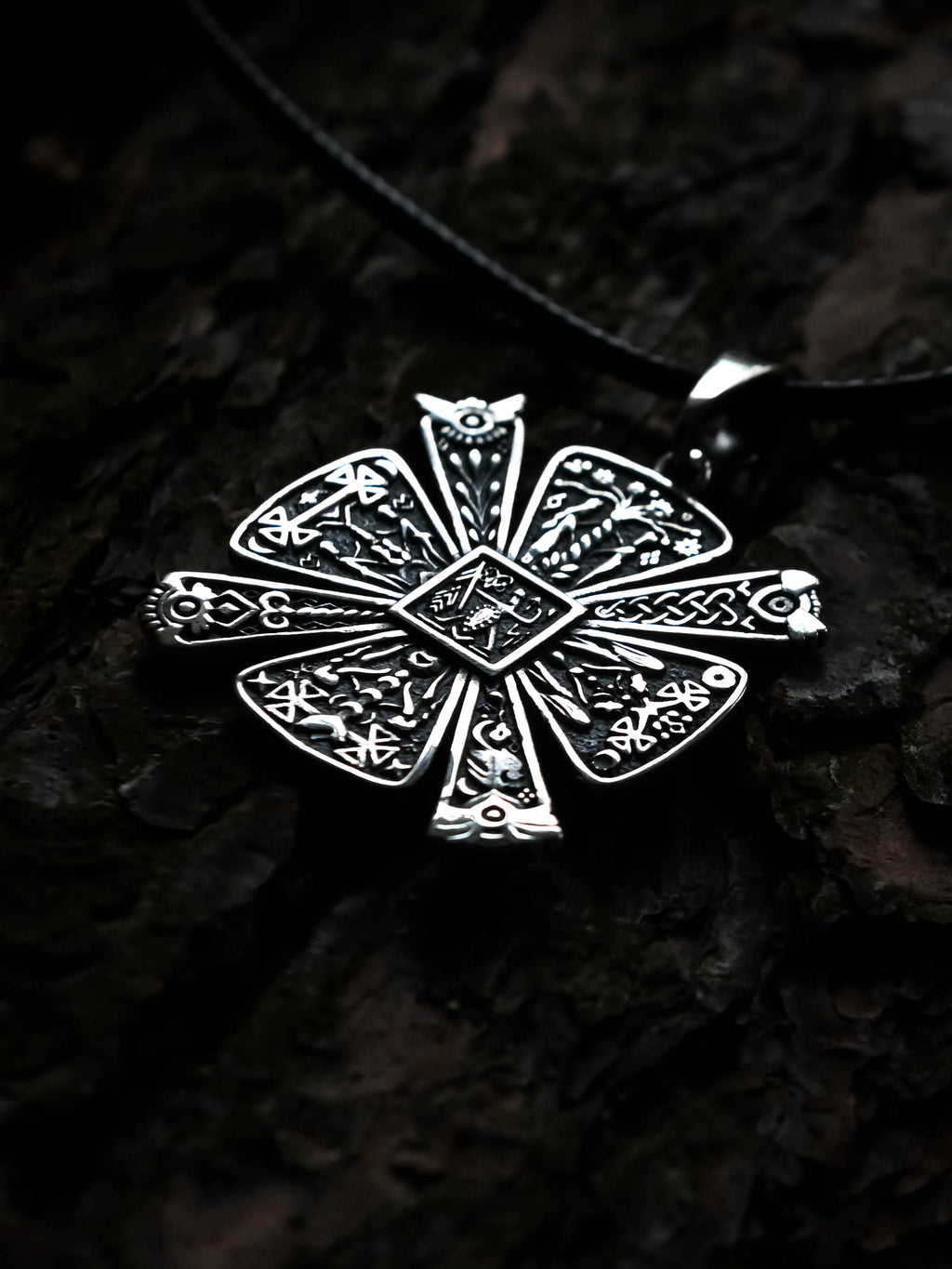 Slavic Kres Amulet in Futhark, Sterling Silver 925 — Slavic & Viking Symbol Pendant