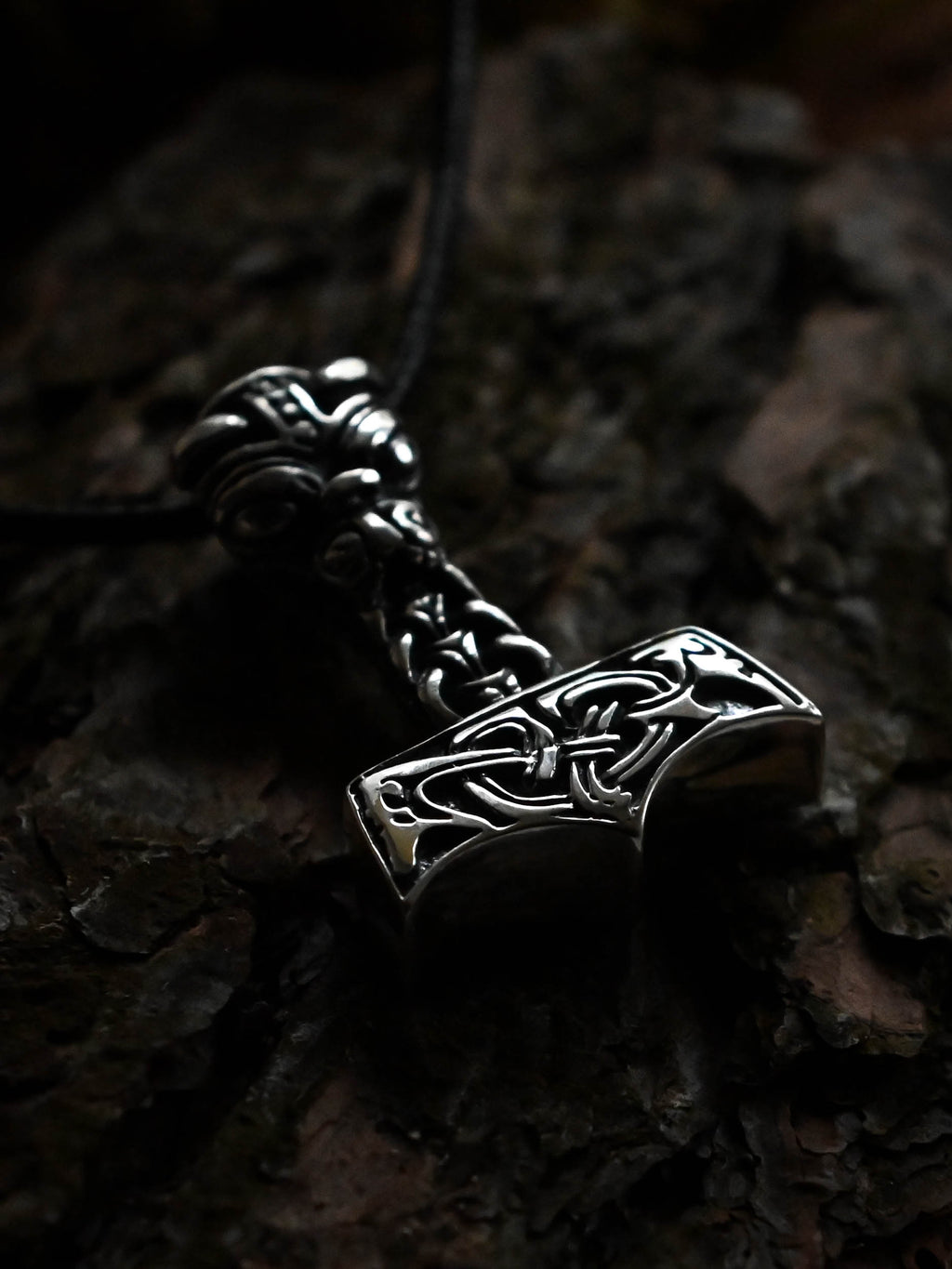 Thor's Hammer with the Face of Thor, Sterling Silver 925 — Viking Symbol Pendant