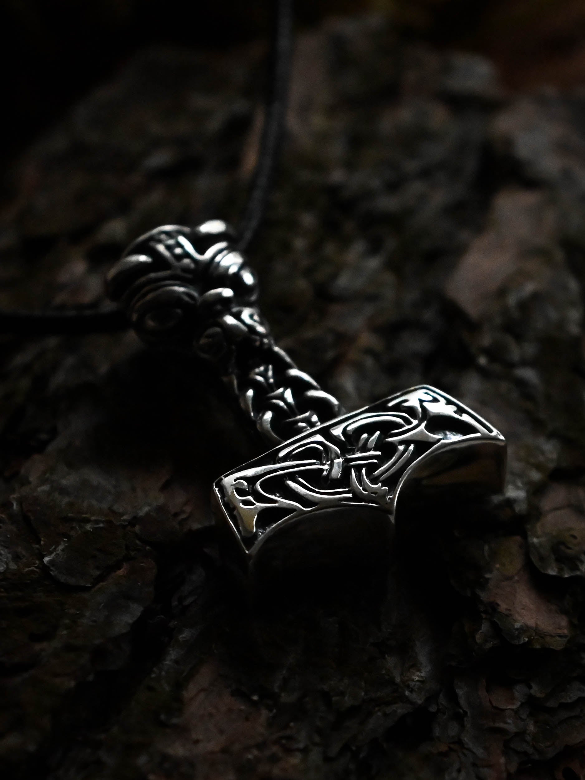 Thor's Hammer with the Face of Thor, Sterling Silver 925 — Viking Symbol Pendant