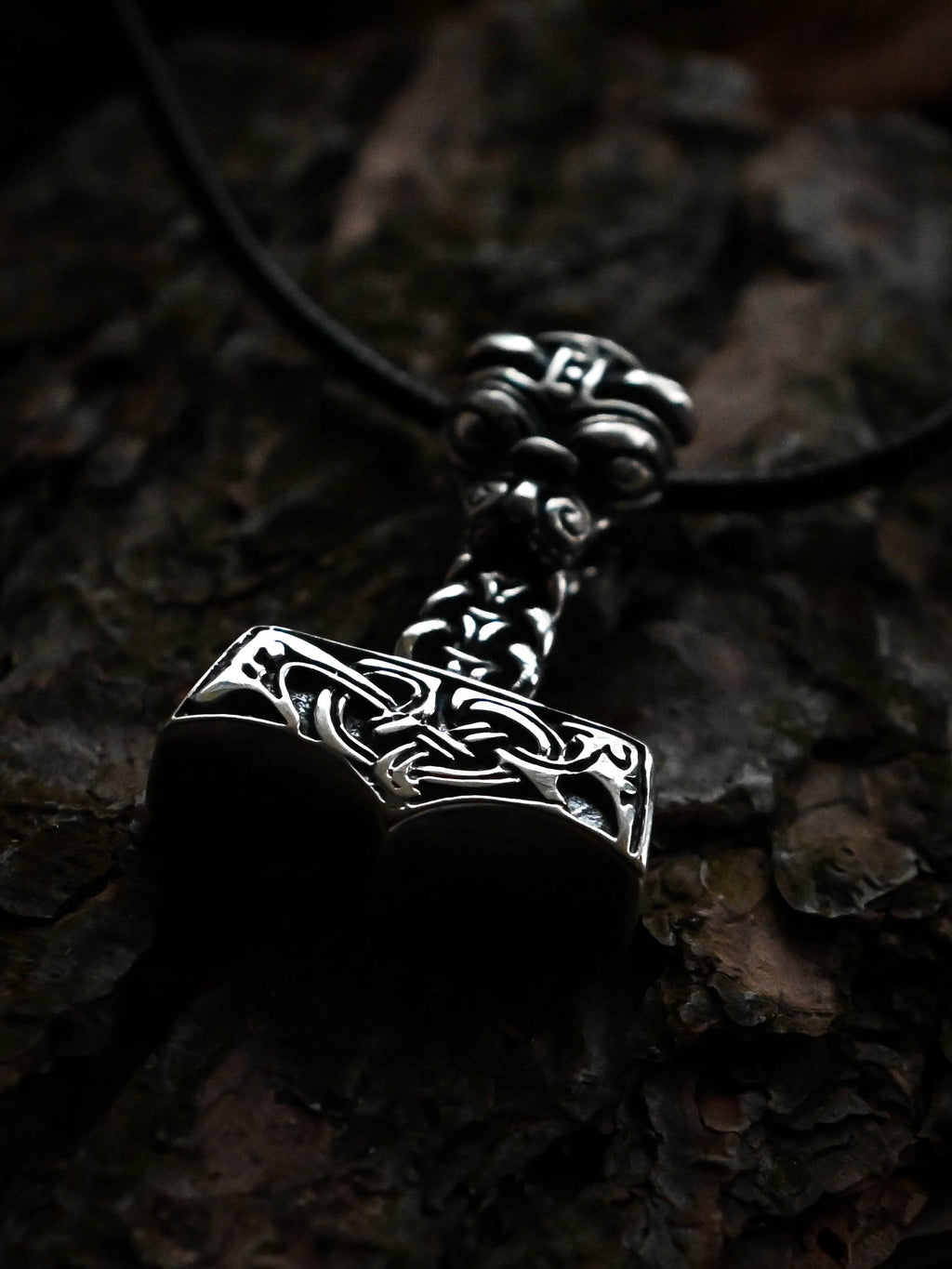 Thor's Hammer with the Face of Thor, Sterling Silver 925 — Viking Symbol Pendant