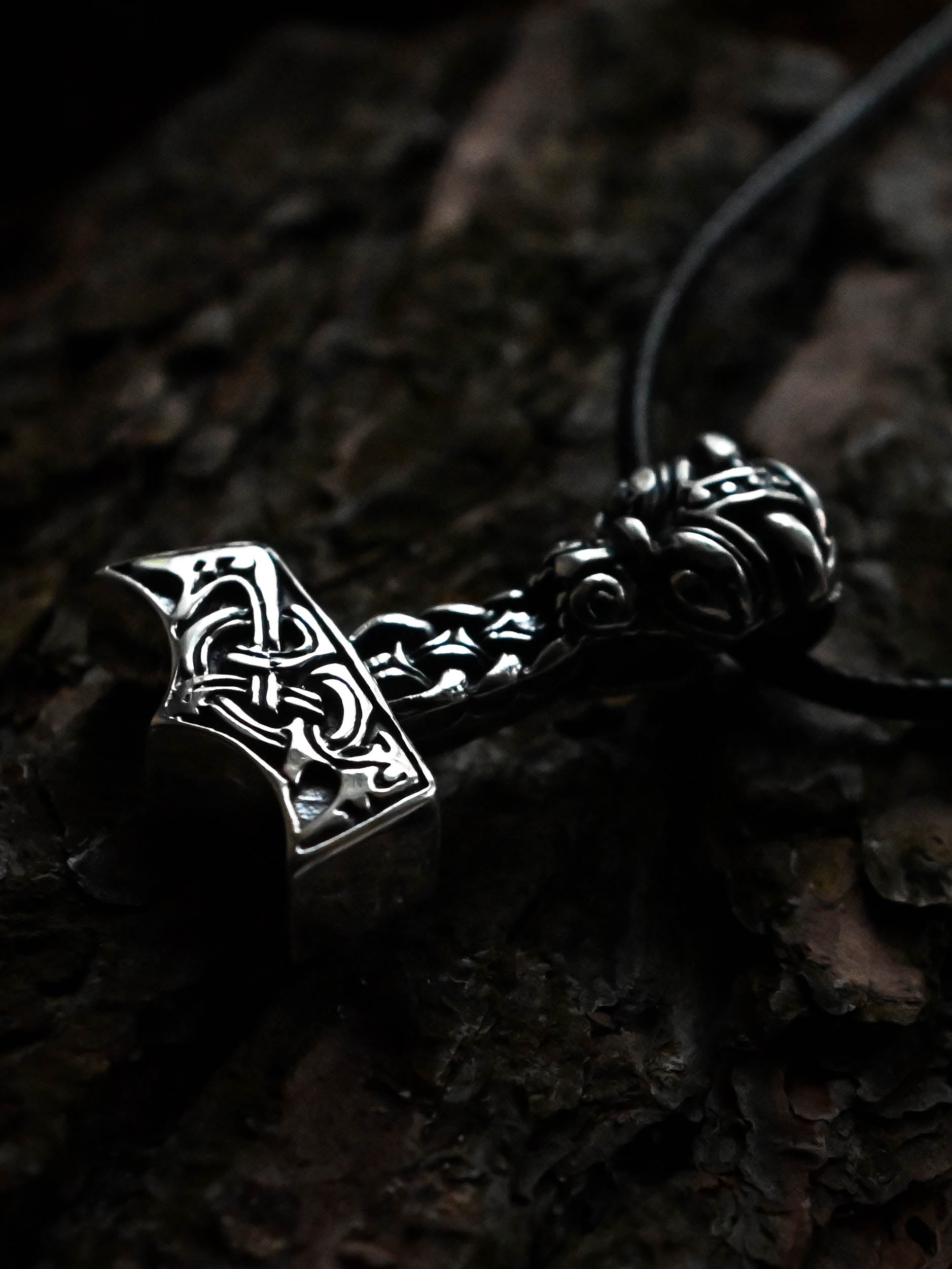 Thor's Hammer with the Face of Thor, Sterling Silver 925 — Viking Symbol Pendant