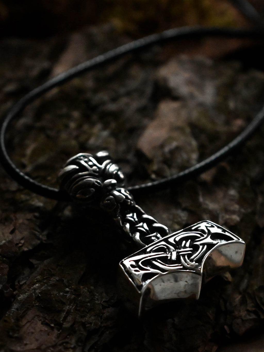 Thor's Hammer with the Face of Thor, Sterling Silver 925 — Viking Symbol Pendant