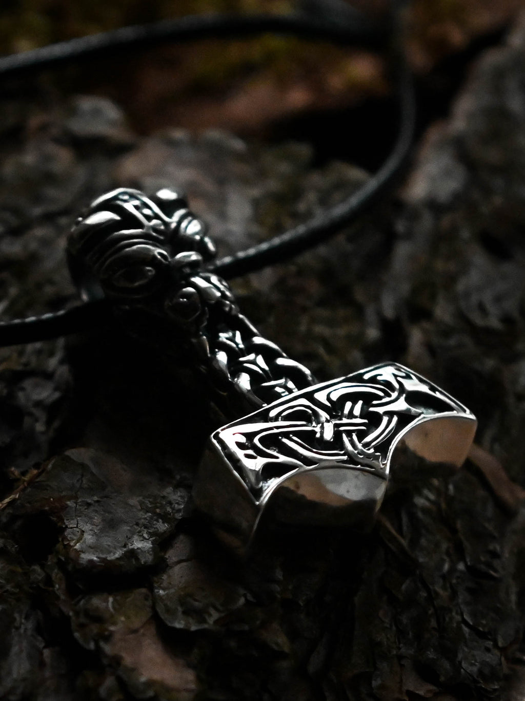 Thor's Hammer with the Face of Thor, Sterling Silver 925 — Viking Symbol Pendant