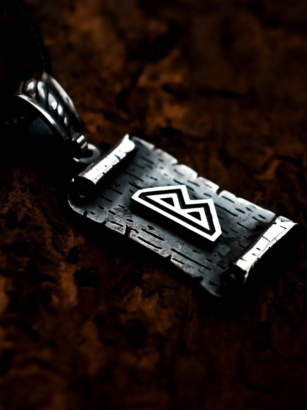 Berkano Rune Amulet on a Scroll, Sterling Silver 925 — Viking & Norse Symbol Pendant