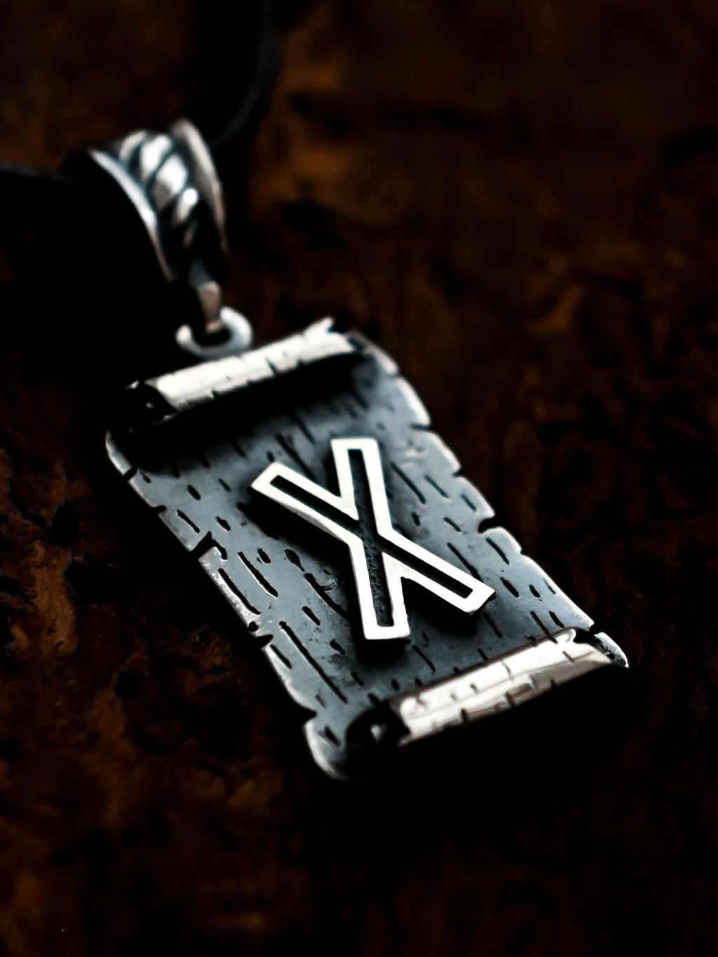 Gebo Rune Amulet on a Scroll, Sterling Silver 925 — Viking & Norse Symbol Pendant
