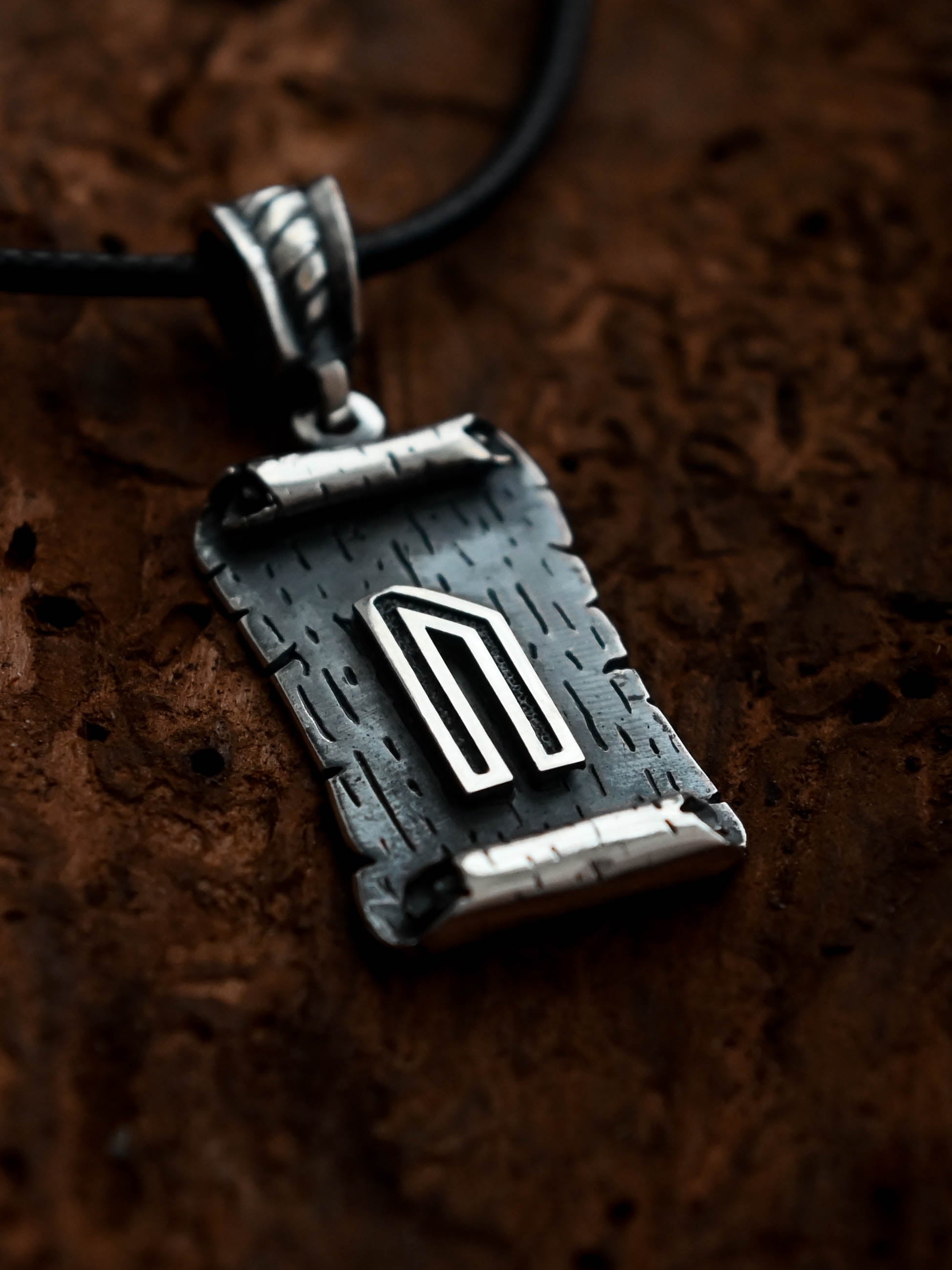Uruz Rune Amulet on a Scroll, Sterling Silver 925 — Viking & Norse Symbol Pendant