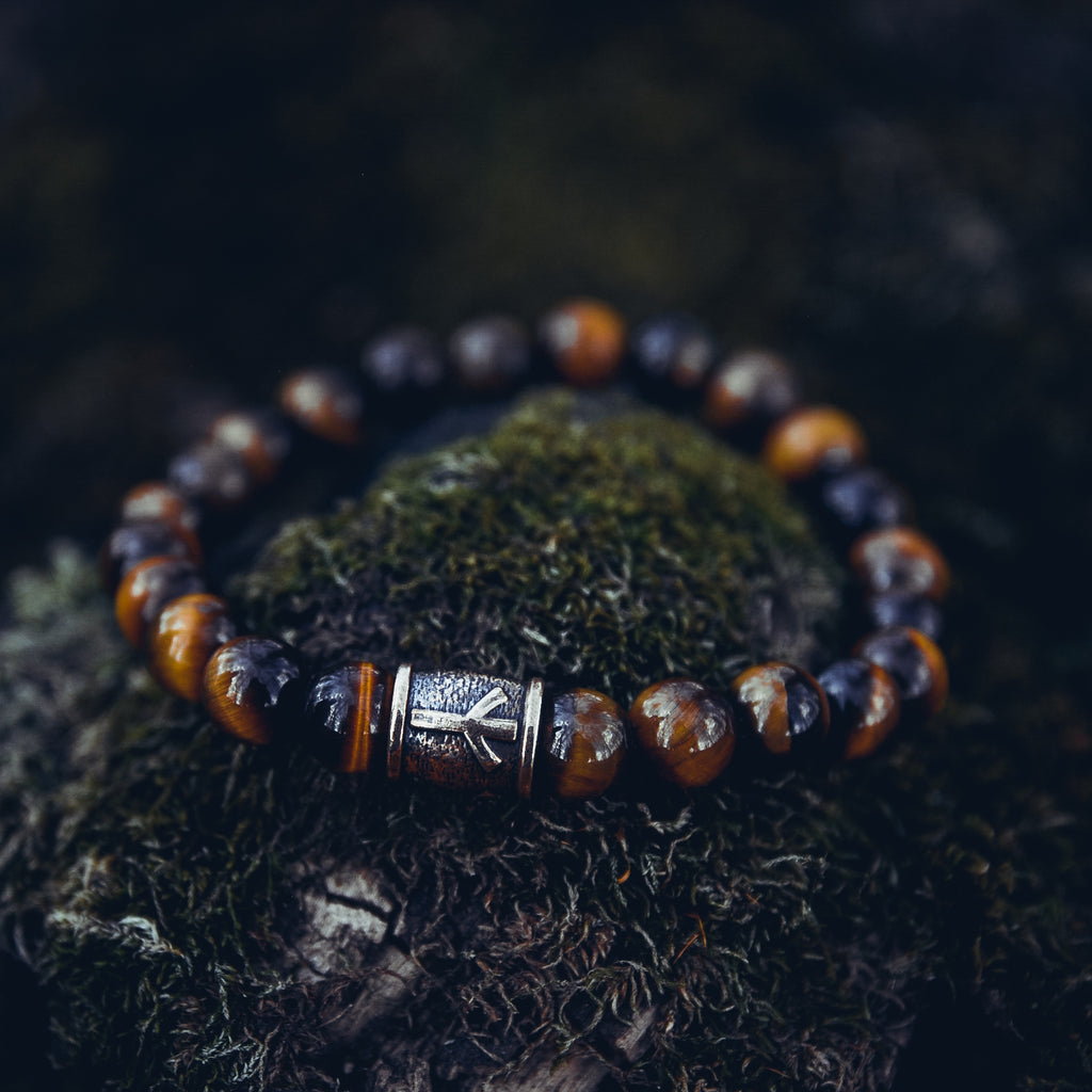 Tiger's Eye Bracelet with Algiz Bead