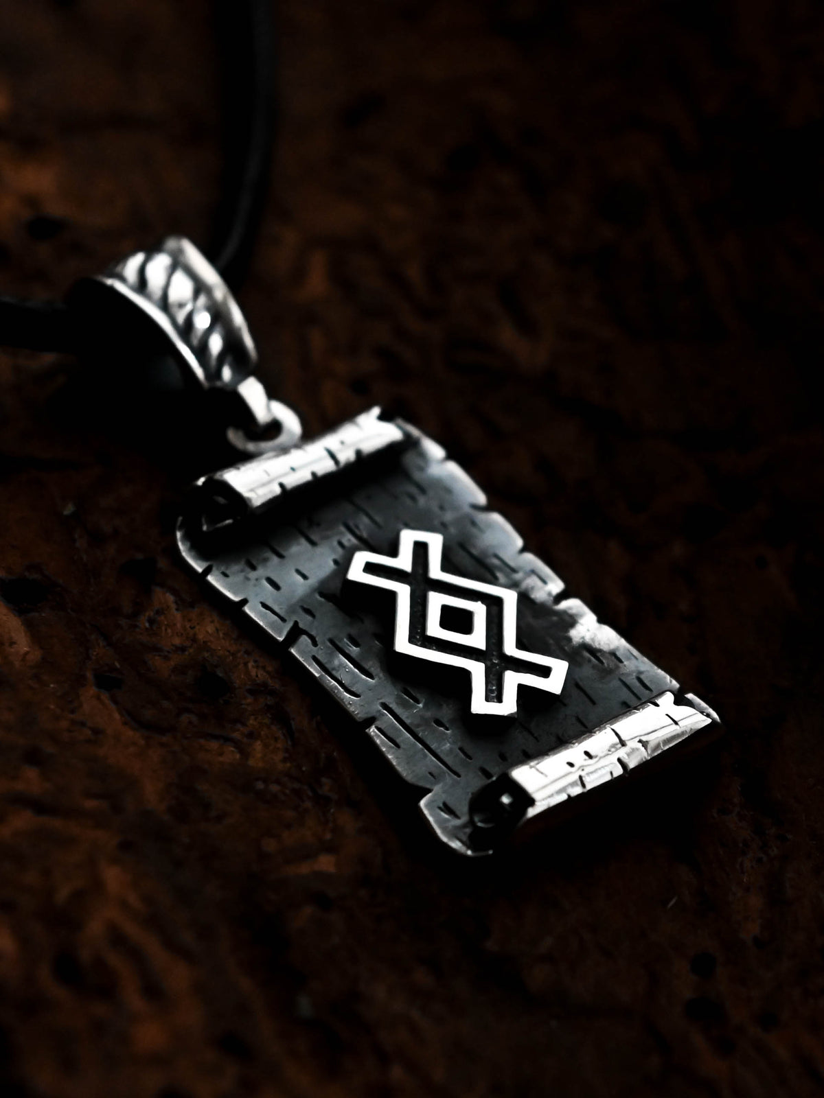 Ingwaz Rune Amulet on a Scroll, Sterling Silver 925 — Viking & Norse Symbol Pendant