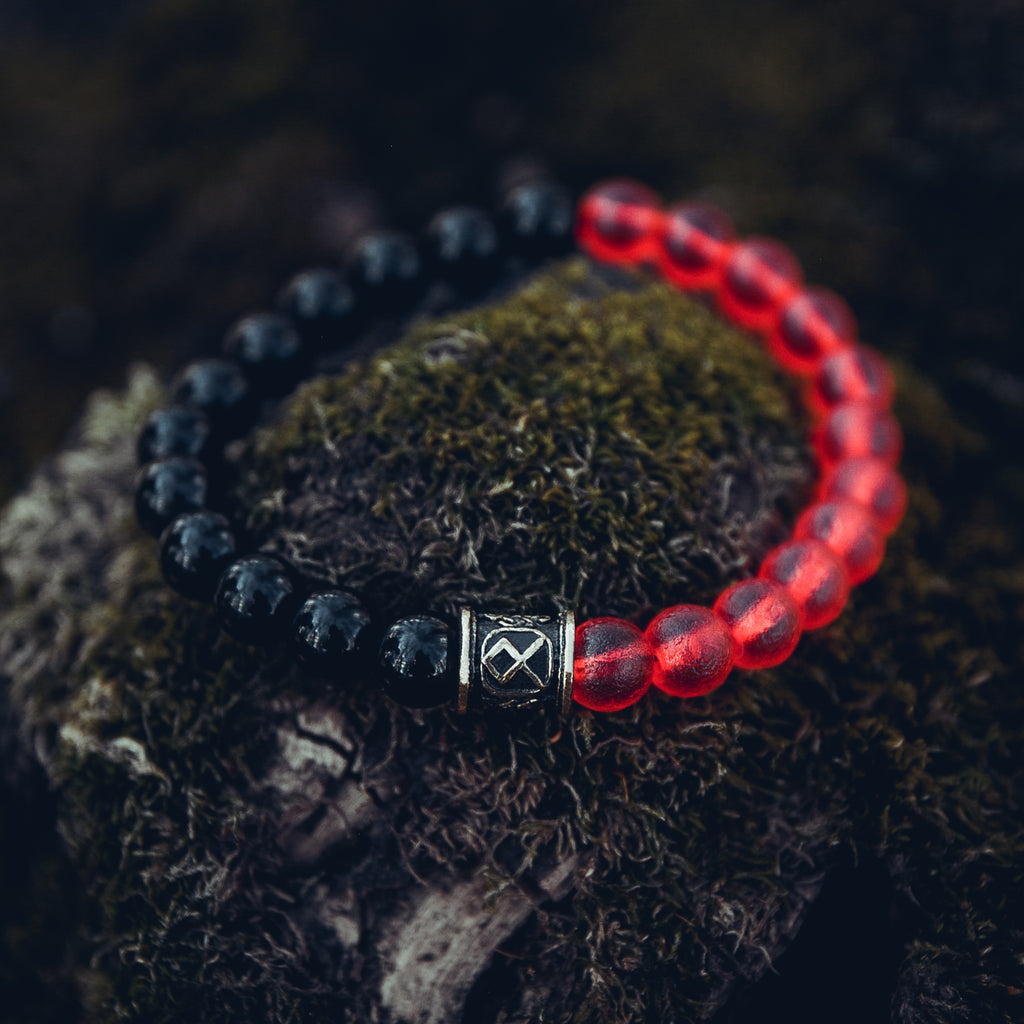 Czech Meteorite and Black Agate Bracelet with Odal Rune Bead