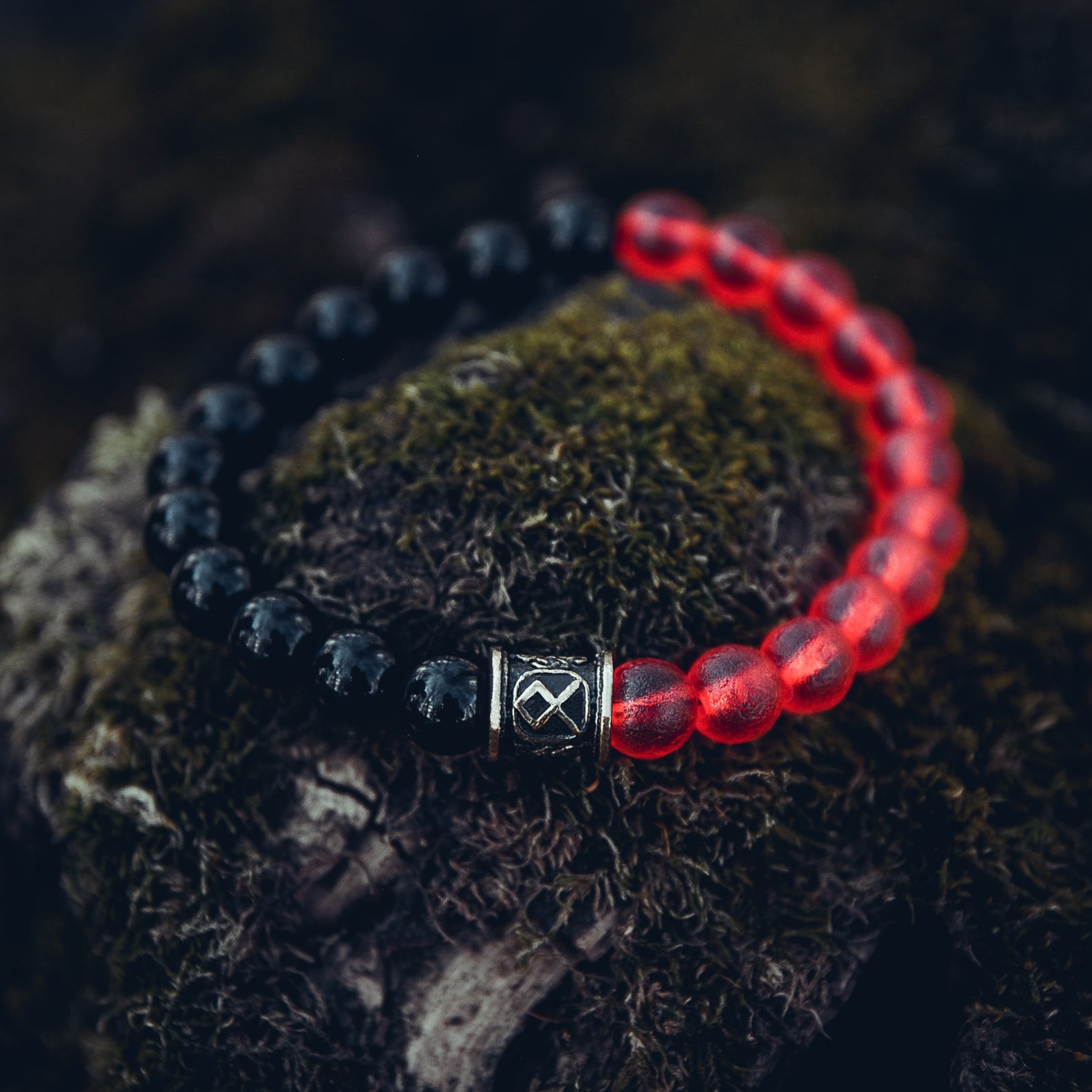 Czech Meteorite and Black Agate Bracelet with Odal Rune Bead