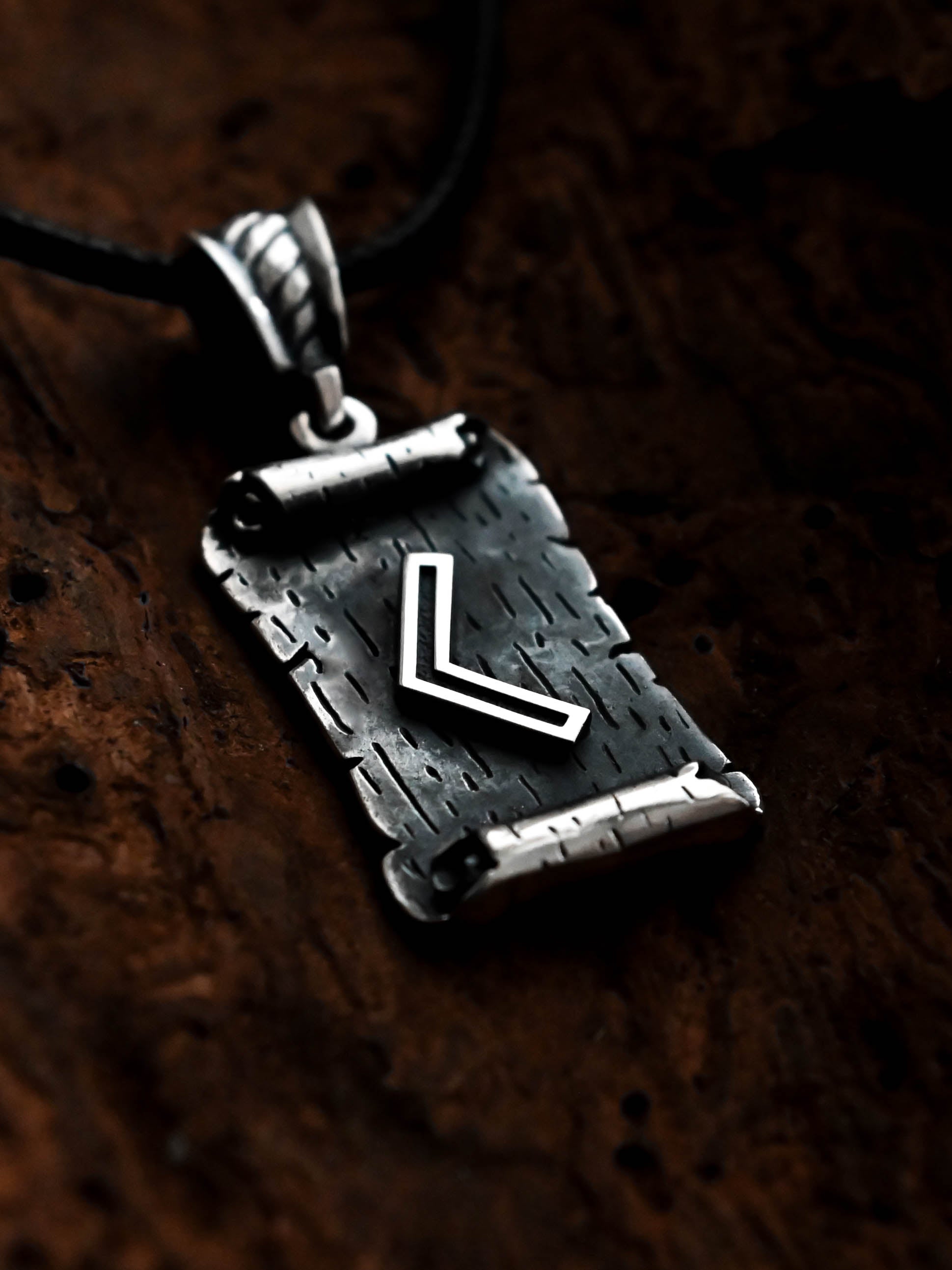 Kenaz Rune Amulet on a Scroll, Sterling Silver 925 — Viking & Norse Symbol Pendant