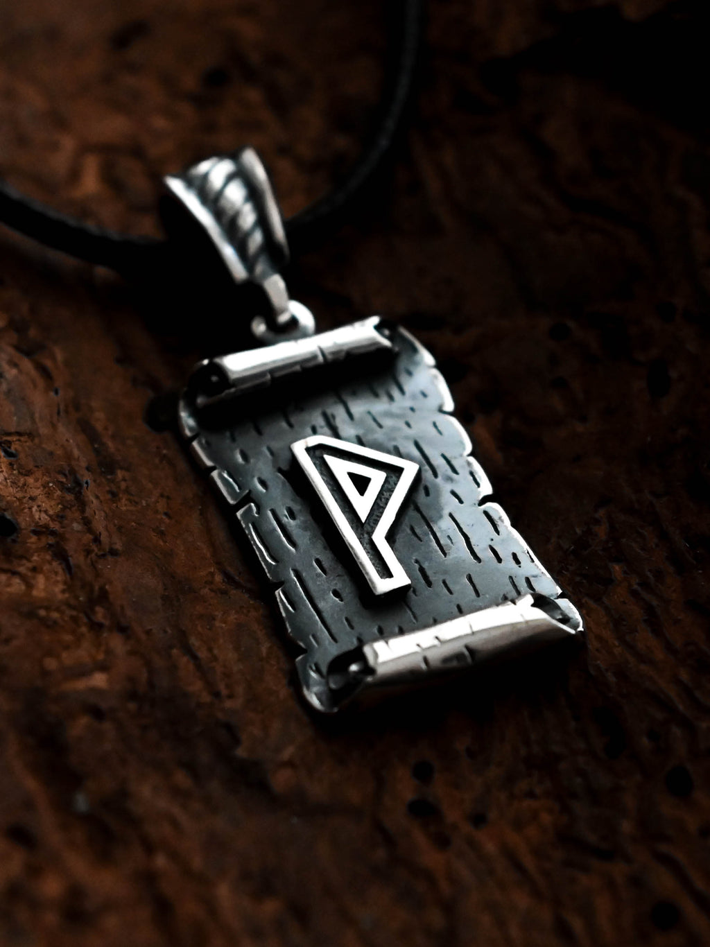 Wunjo Rune Amulet on a Scroll, Sterling Silver 925 — Viking & Norse Symbol Pendant