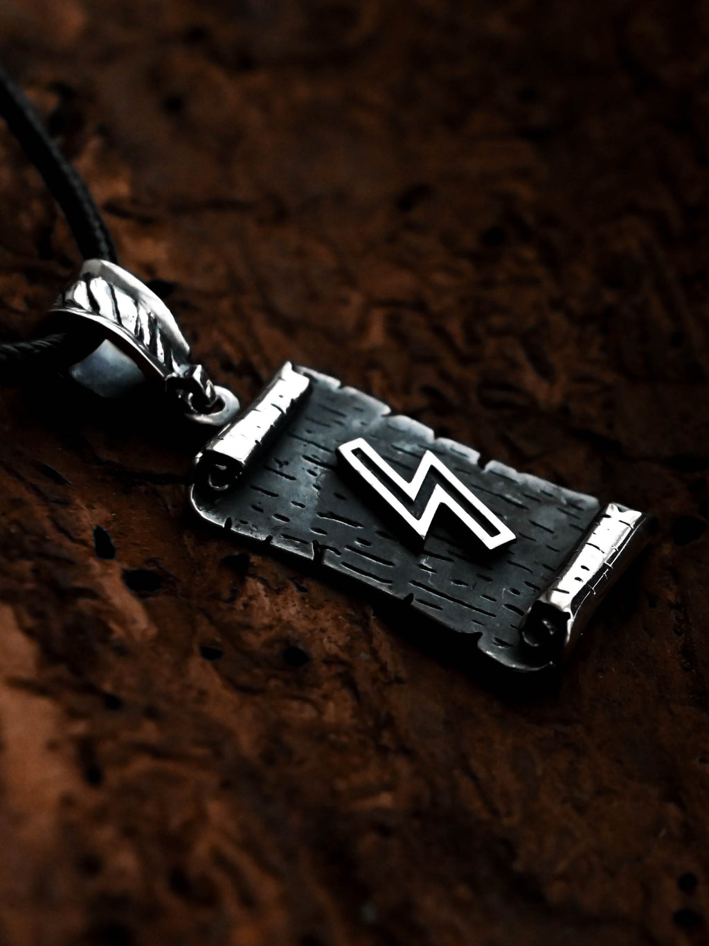 Sowilo Rune Amulet on a Scroll, Sterling Silver 925 — Viking & Norse Symbol Pendant