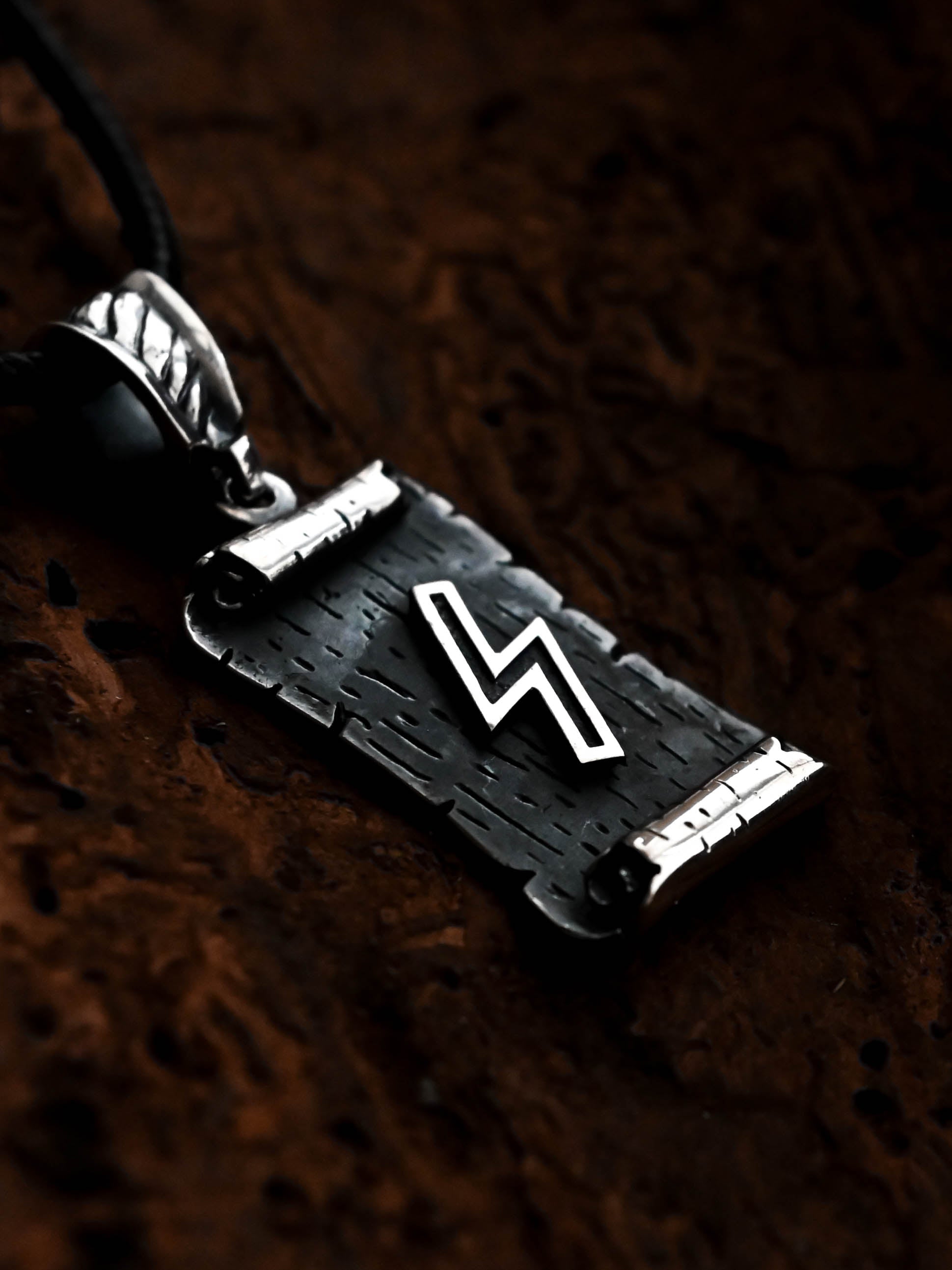 Sowilo Rune Amulet on a Scroll, Sterling Silver 925 — Viking & Norse Symbol Pendant
