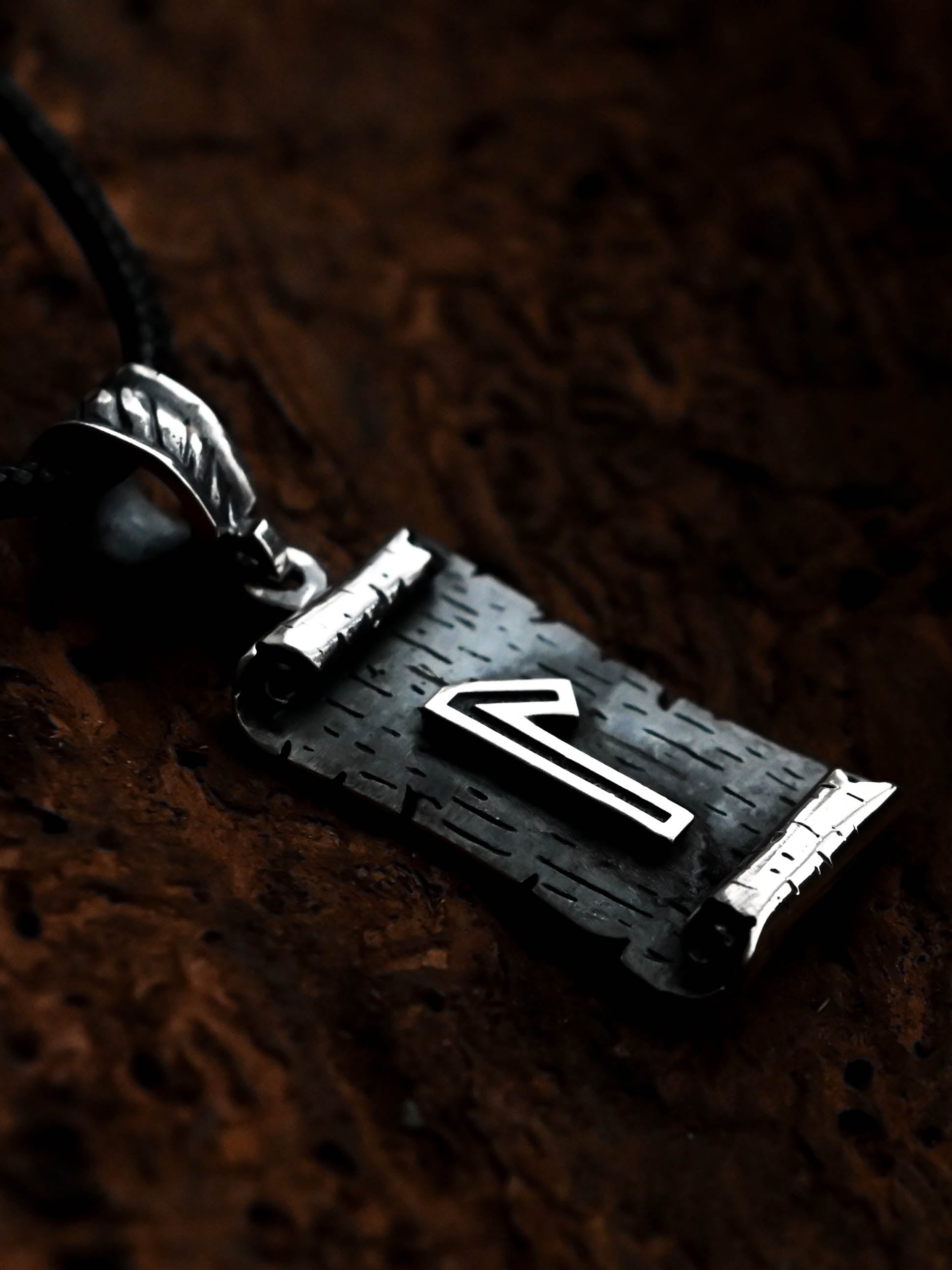 Laguz Rune Amulet on a Scroll, Sterling Silver 925 — Viking & Norse Symbol Pendant