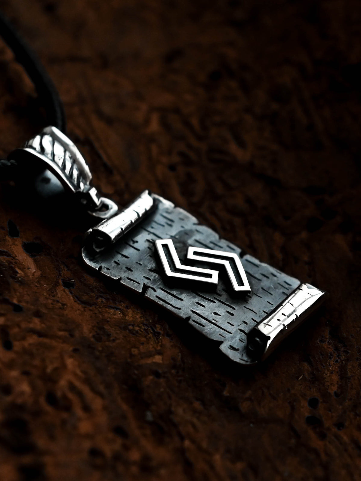 Jera Rune Amulet on a Scroll, Sterling Silver 925 — Viking & Norse Symbol Pendant