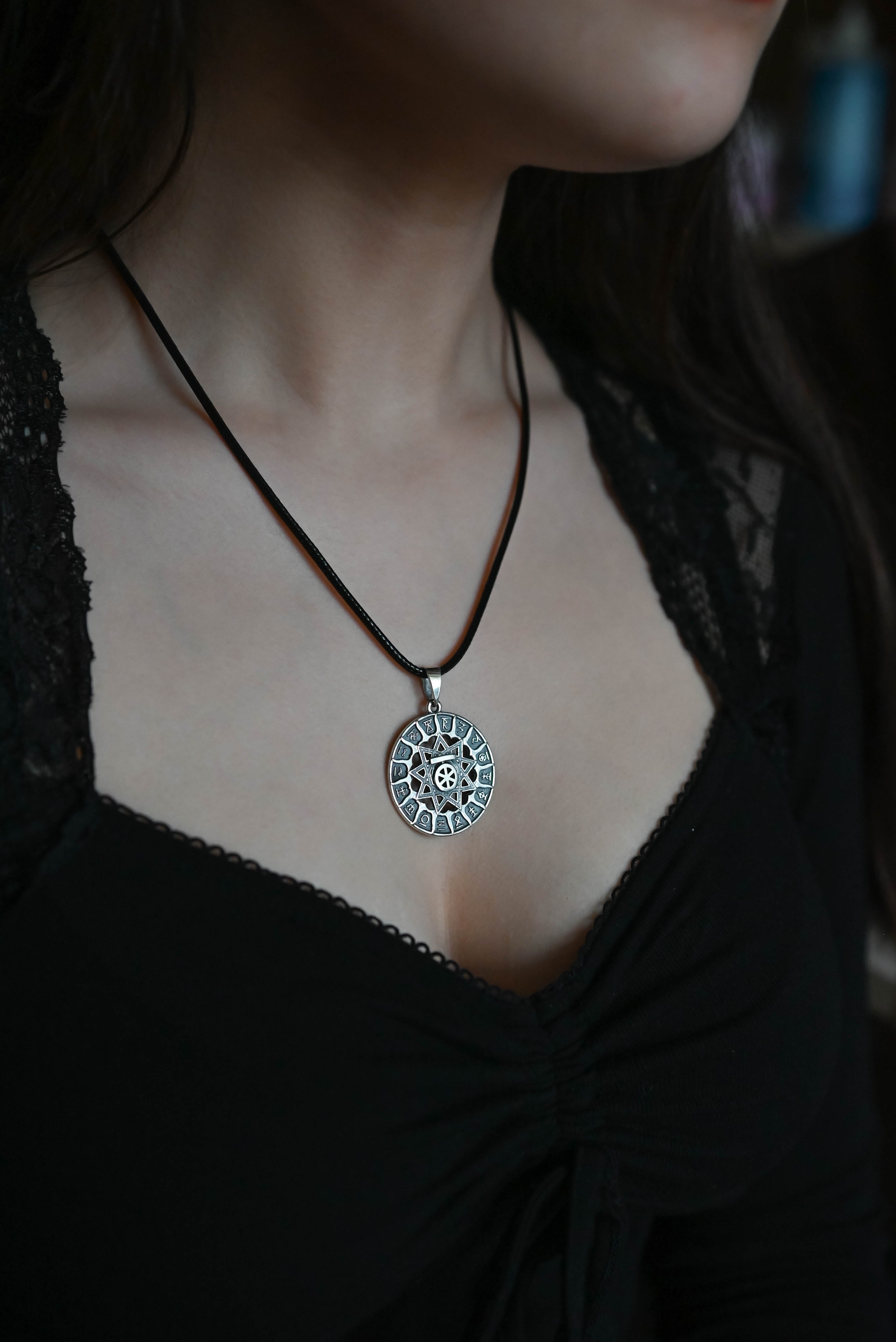 Slavic Chertog Finist (Falcon) Amulet, Sterling Silver 925 — Svarog Circle Zodiac Pendant