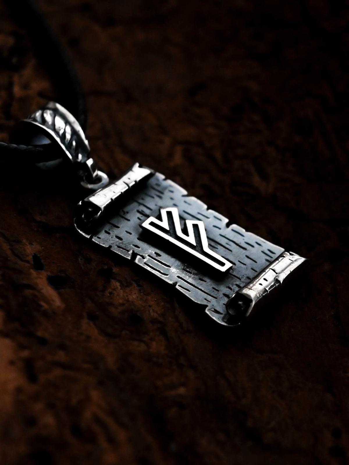 Fehu Rune Amulet on a Scroll, Sterling Silver 925 — Viking & Norse Symbol Pendant
