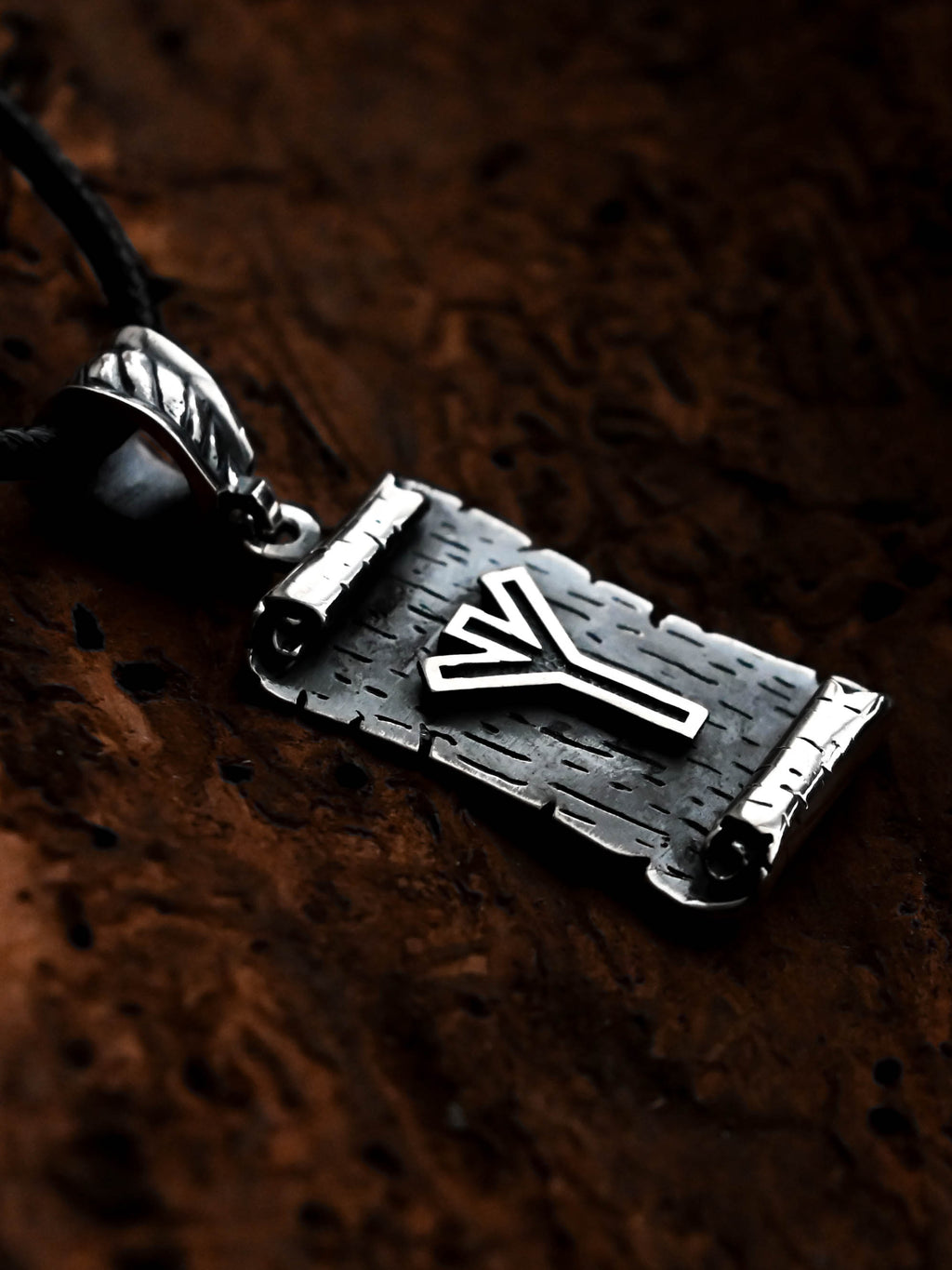 Algiz Rune Amulet on a Scroll, Sterling Silver 925 — Viking & Norse Symbol Pendant
