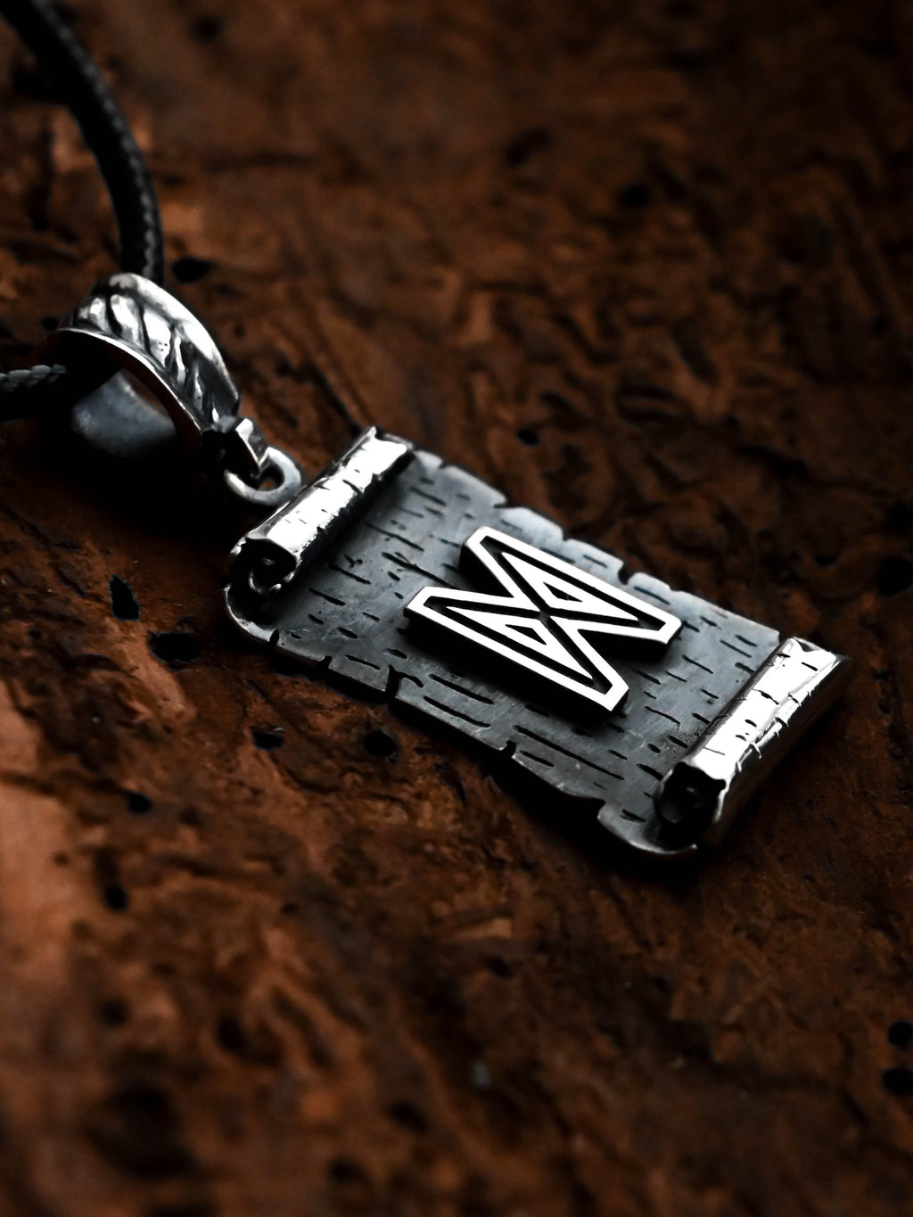 Dagaz Rune Amulet on a Scroll, Sterling Silver 925 — Viking & Norse Symbol Pendant
