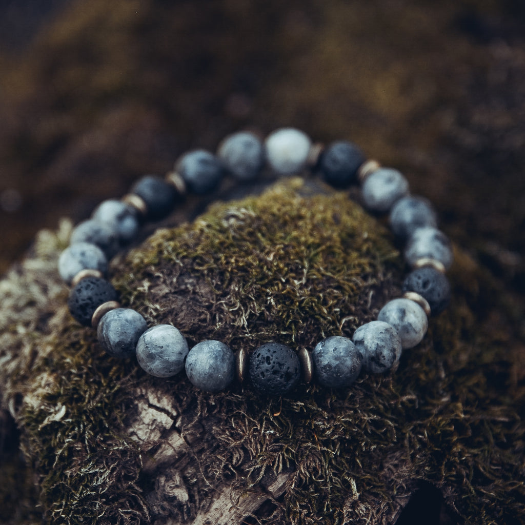 Lava Stone and Labradorite Bracelet