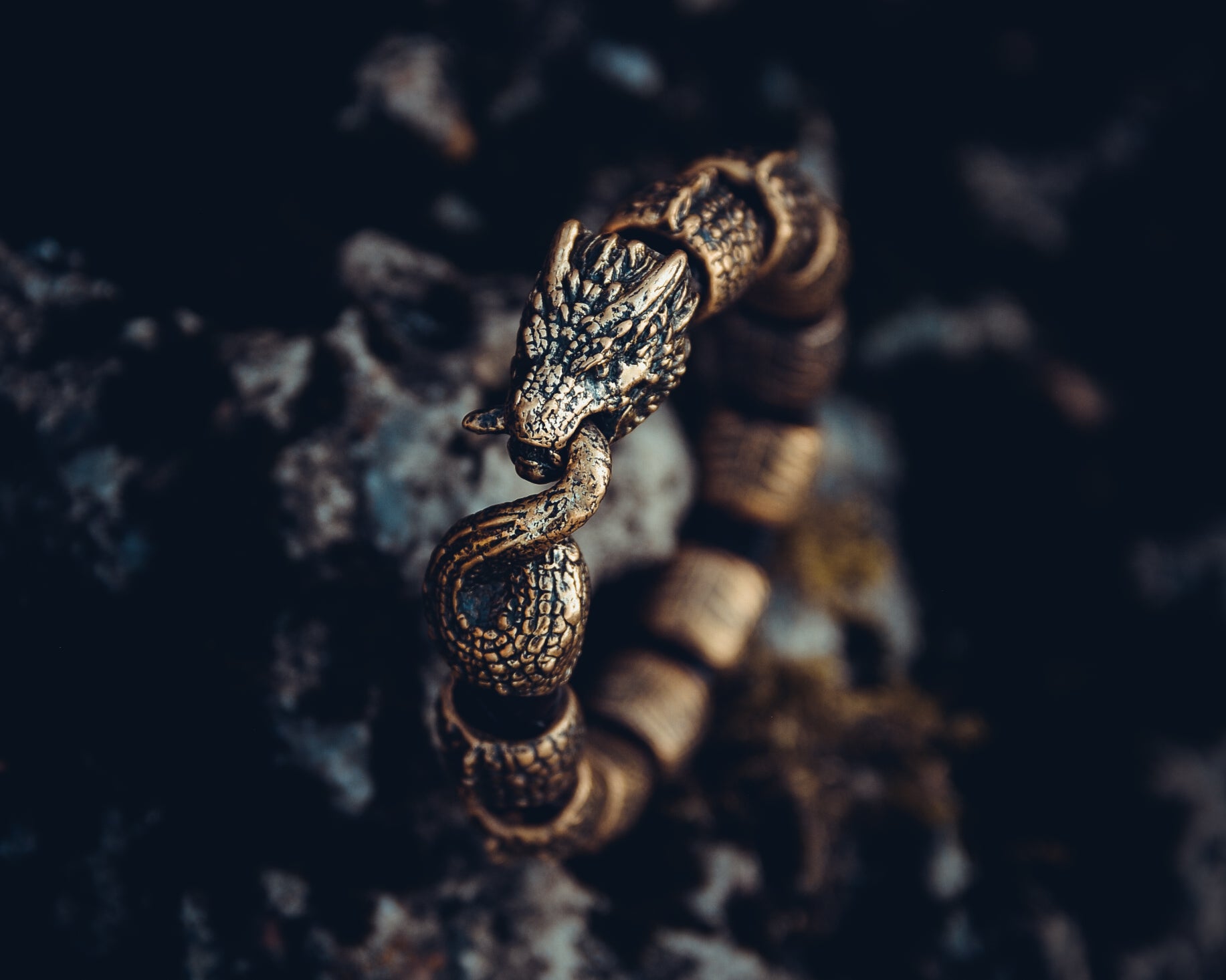 Jormungandr with Scales Bracelet, Natural Leather and Bronze