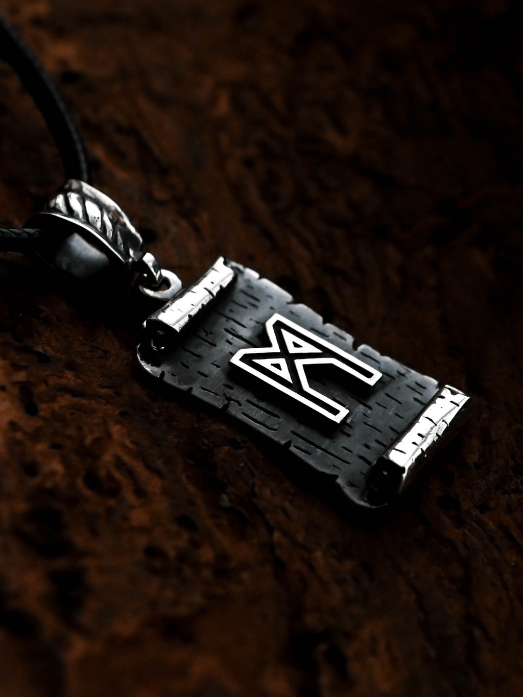 Mannaz Rune Amulet on a Scroll, Sterling Silver 925 — Viking & Norse Symbol Pendant