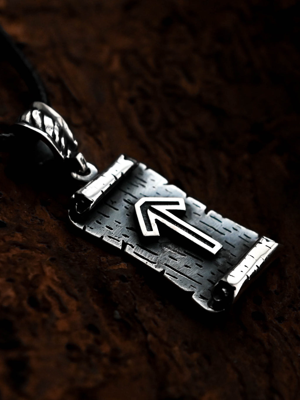 Tiwaz Rune Amulet on a Scroll, Sterling Silver 925 — Viking & Norse Symbol Pendant