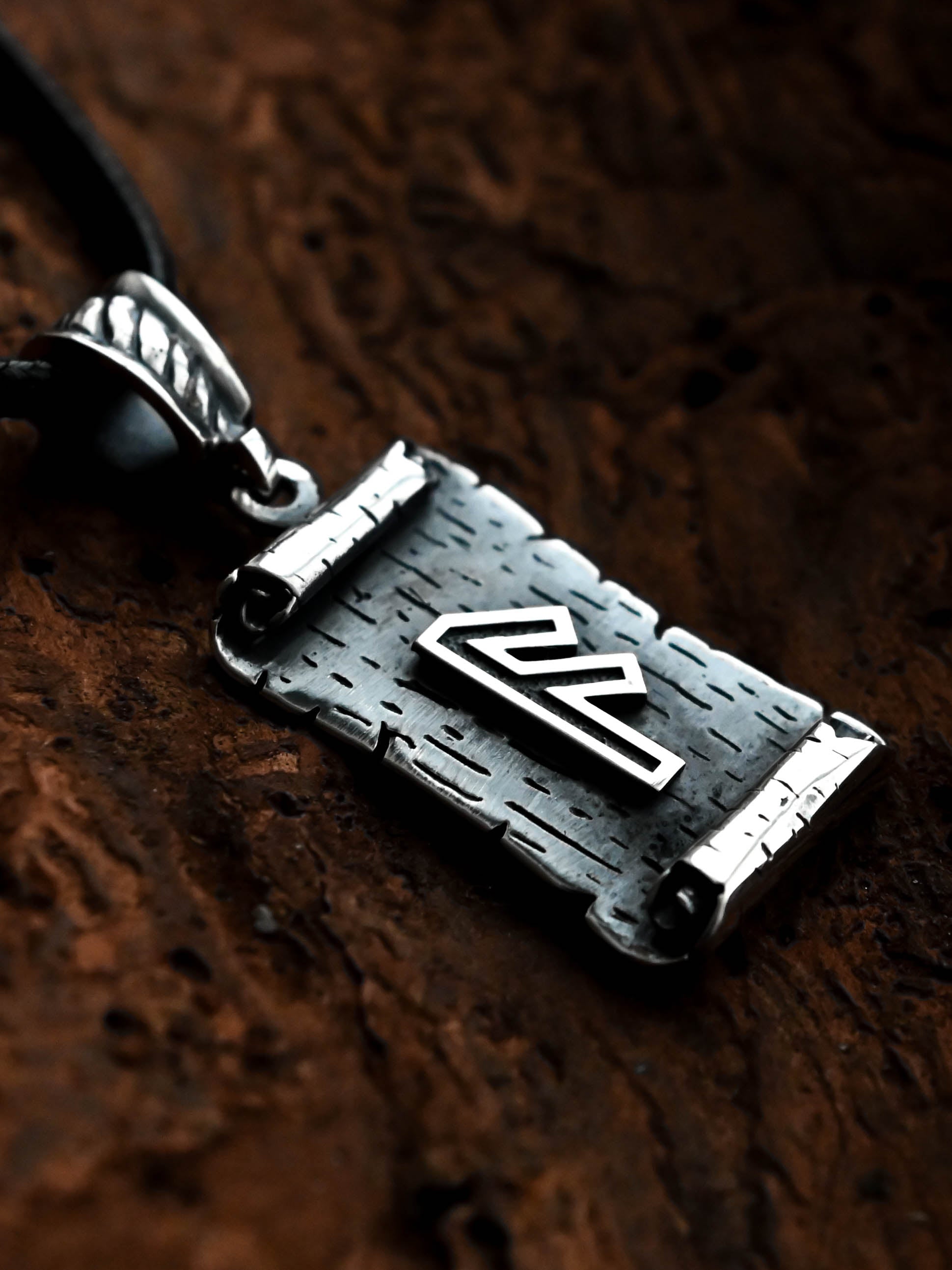 Ansuz Rune Amulet on a Scroll, Sterling Silver 925 — Viking & Norse Symbol Pendant