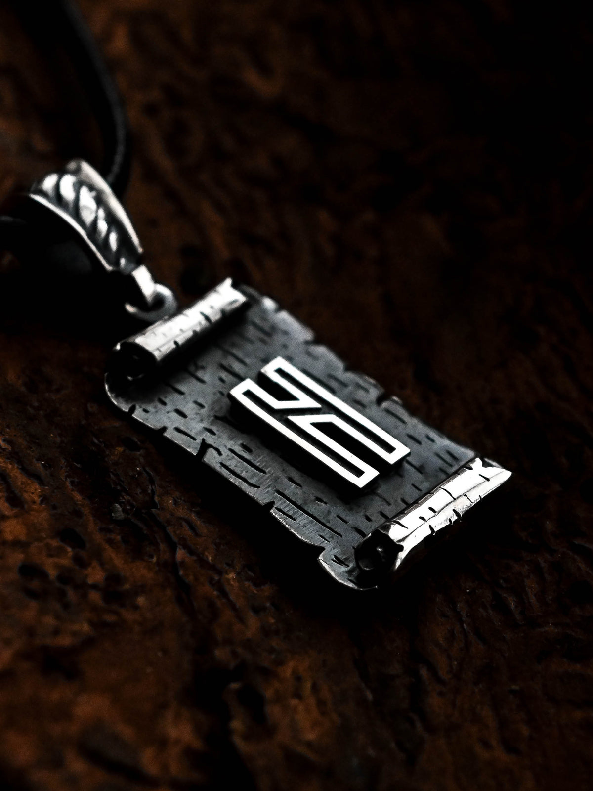 Hagalaz Rune Amulet on a Scroll, Sterling Silver 925 — Viking & Norse Symbol Pendant
