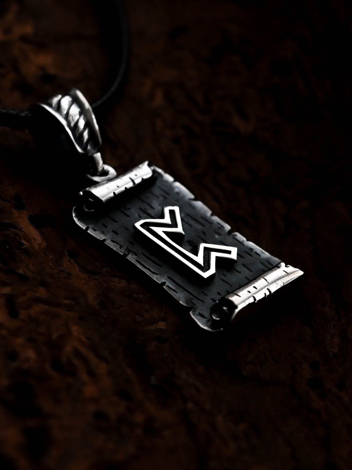 Perthro Rune Amulet on a Scroll, Sterling Silver 925 — Viking & Norse Symbol Pendant