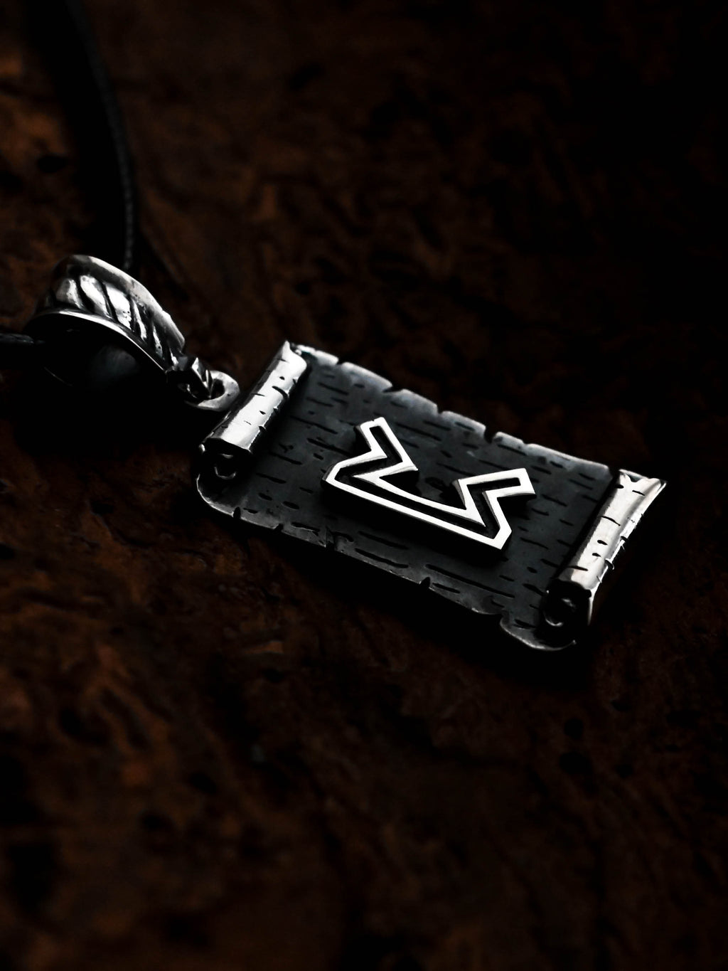 Perthro Rune Amulet on a Scroll, Sterling Silver 925 — Viking & Norse Symbol Pendant