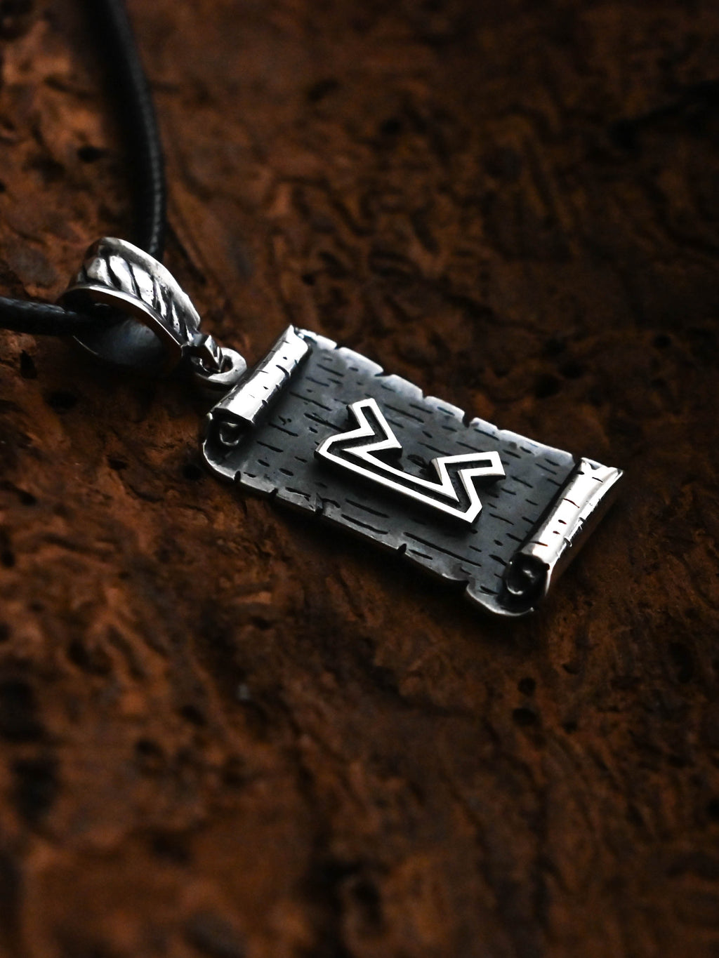 Perthro Rune Amulet on a Scroll, Sterling Silver 925 — Viking & Norse Symbol Pendant