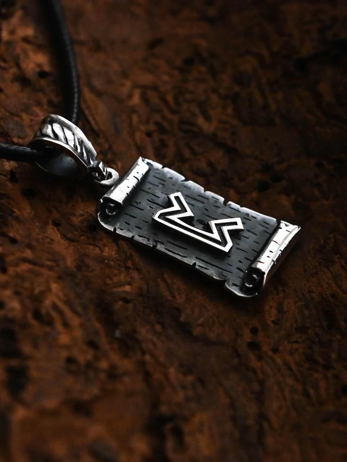 Perthro Rune Amulet on a Scroll, Sterling Silver 925 — Viking & Norse Symbol Pendant