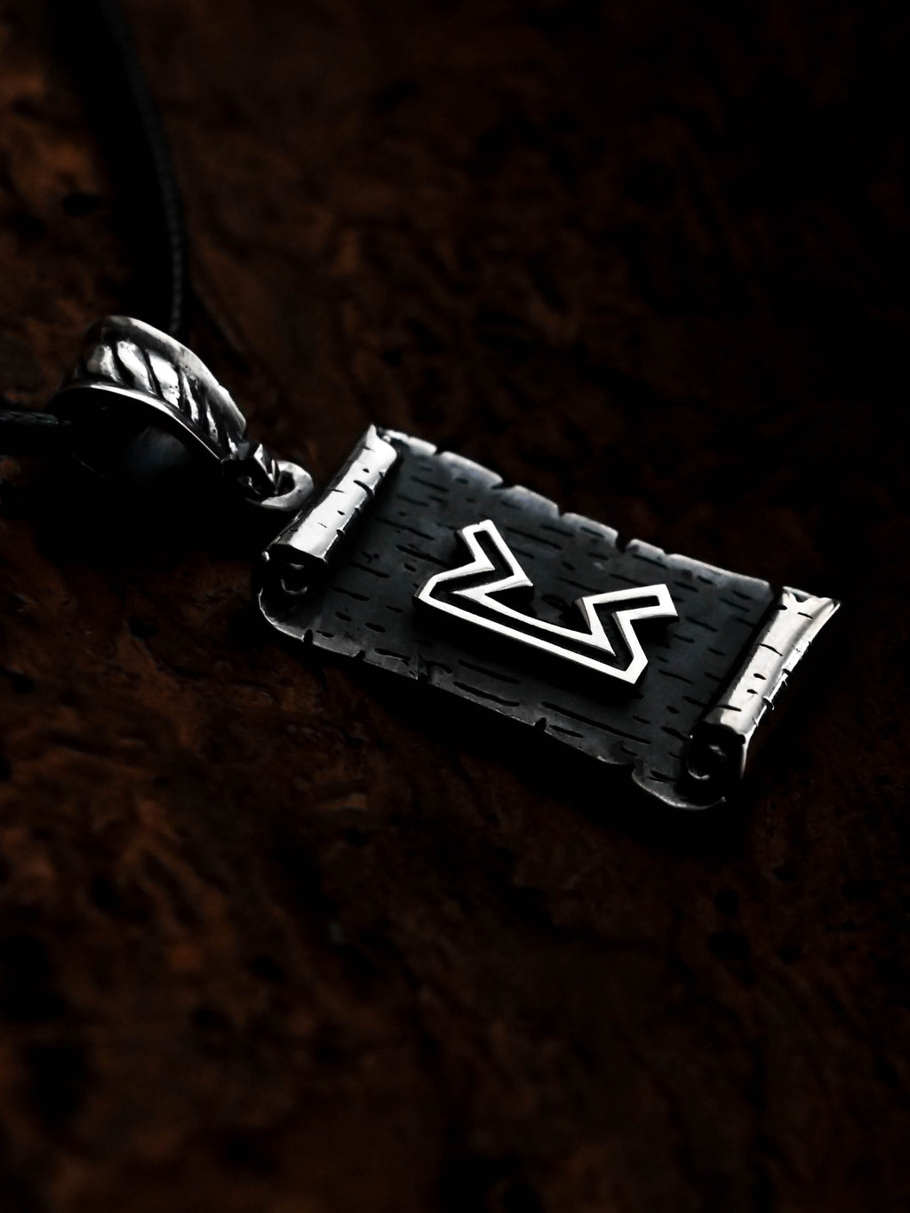 Perthro Rune Amulet on a Scroll, Sterling Silver 925 — Viking & Norse Symbol Pendant