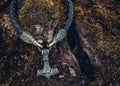 Two Ravens with Mjolnir Pendant, Natural Leather and Bronze — Viking Symbol