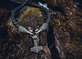 Two Ravens with Hammer Pendant, Natural Leather and Bronze — Viking Symbol