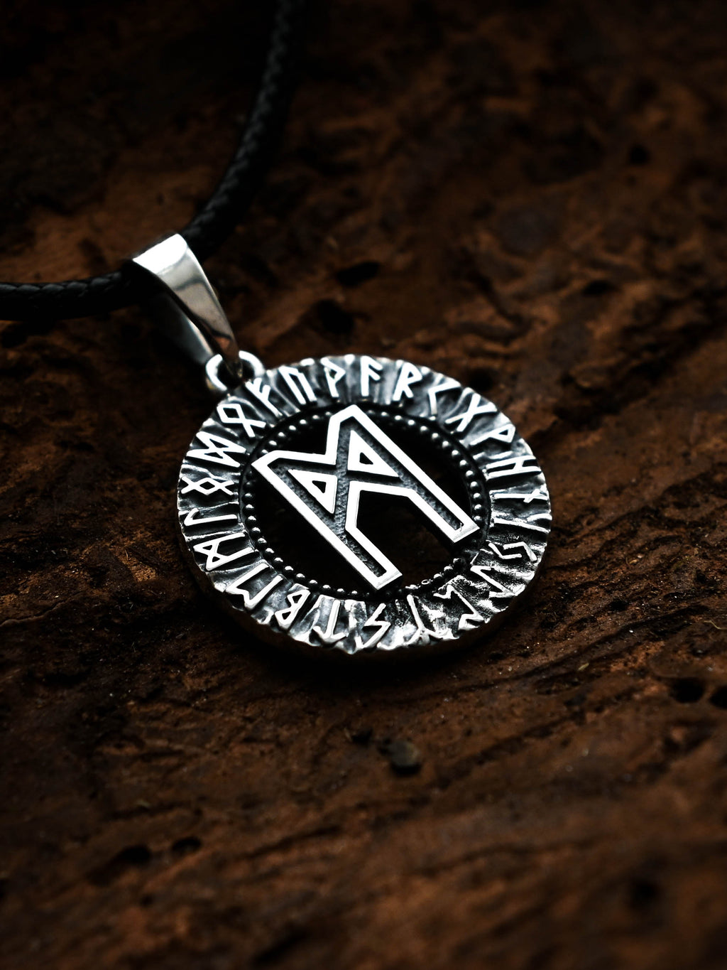Mannaz Rune Amulet, Elder Futhark, Sterling Silver 925 — Viking & Norse Symbol Pendant