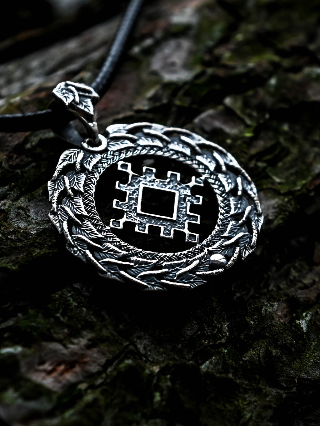 Thistle of Happiness (Repeynik) Amulet in Birch Wreath, Sterling Silver 925 — Slavic, Viking & Norse Symbol Pendant