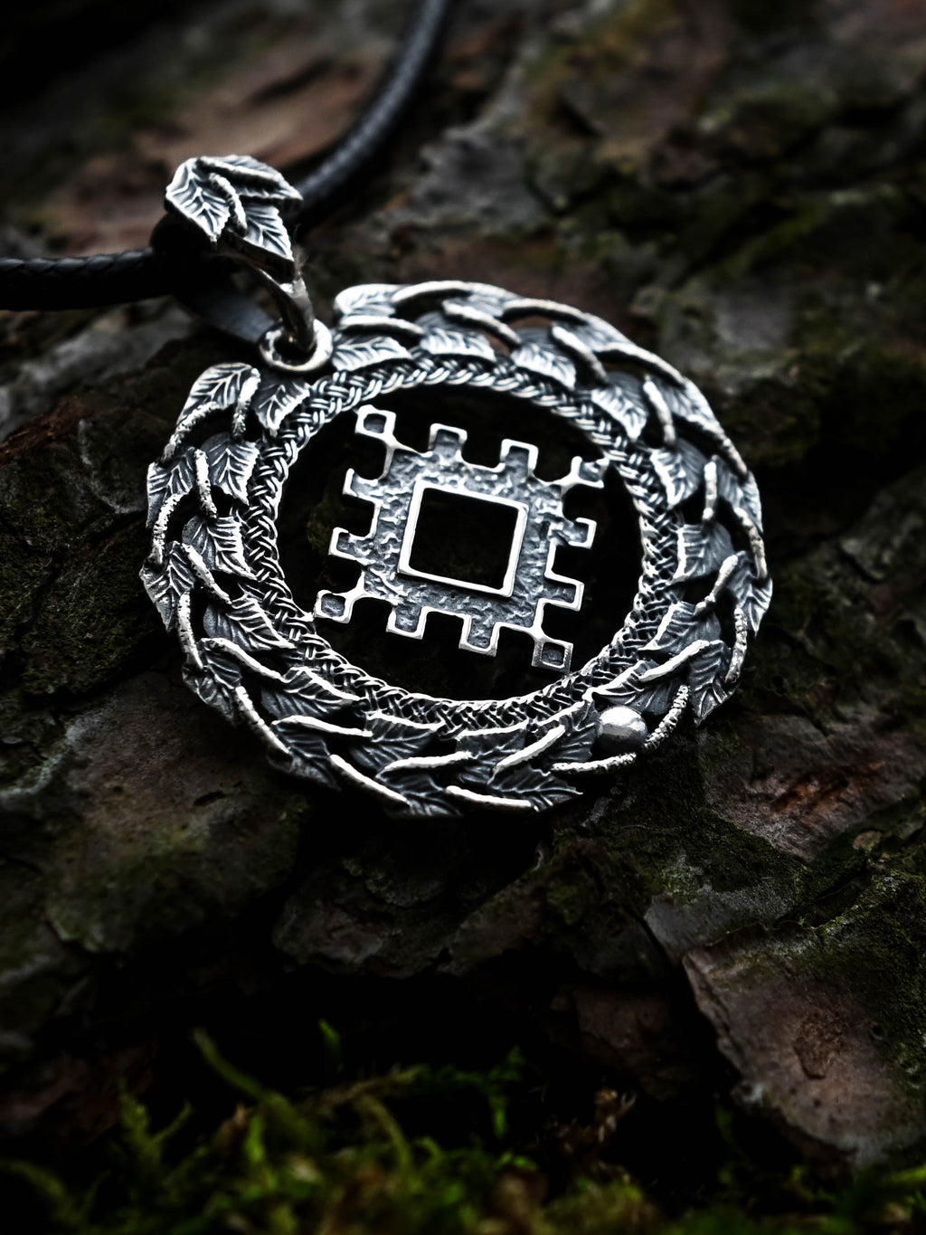 Thistle of Happiness (Repeynik) Amulet in Birch Wreath, Sterling Silver 925 — Slavic, Viking & Norse Symbol Pendant