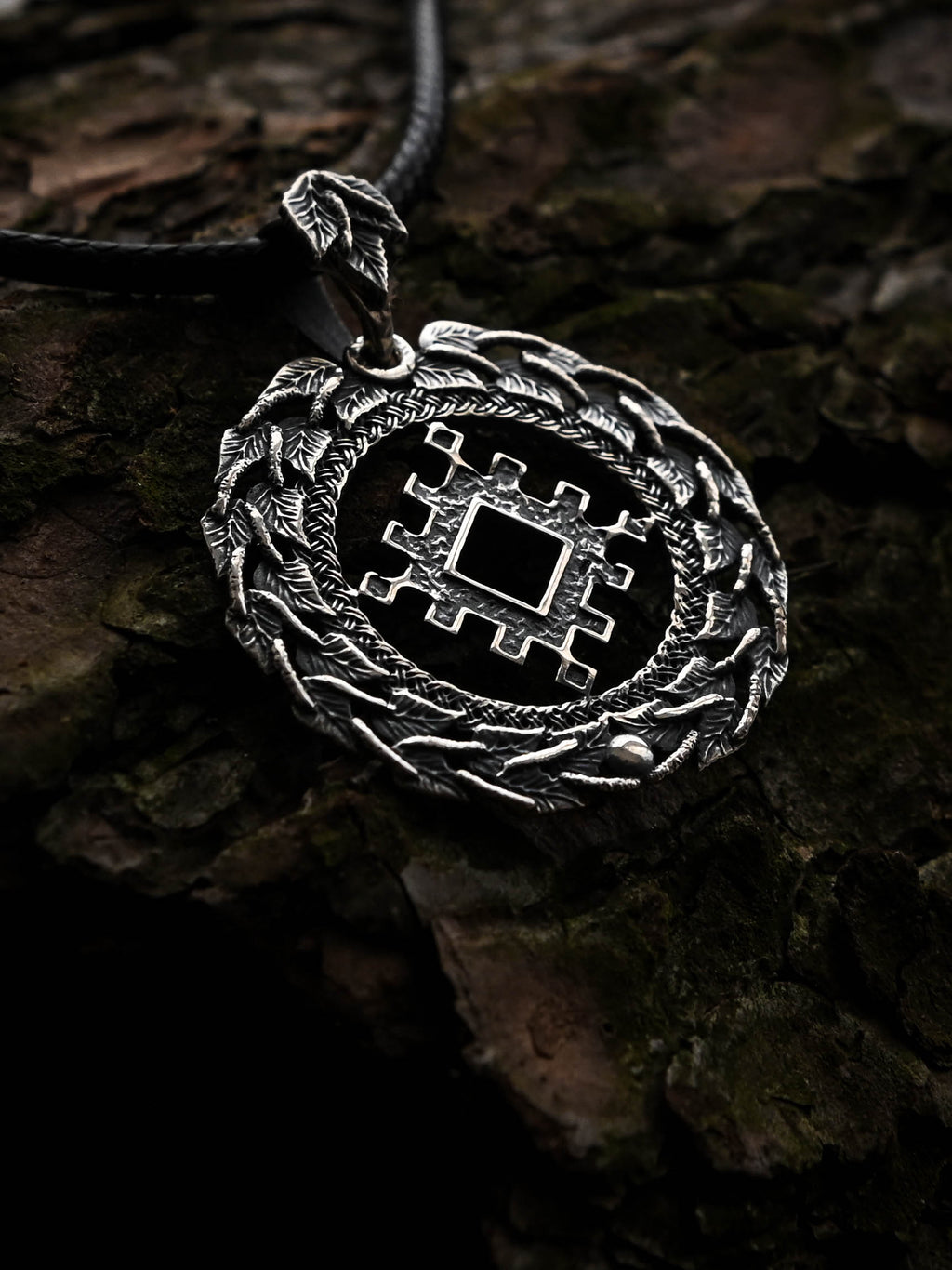 Thistle of Happiness (Repeynik) Amulet in Birch Wreath, Sterling Silver 925 — Slavic, Viking & Norse Symbol Pendant