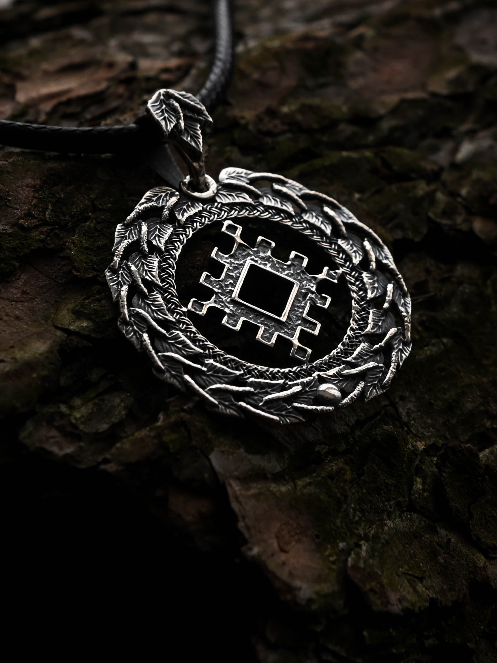 Thistle of Happiness (Repeynik) Amulet in Birch Wreath, Sterling Silver 925 — Slavic, Viking & Norse Symbol Pendant