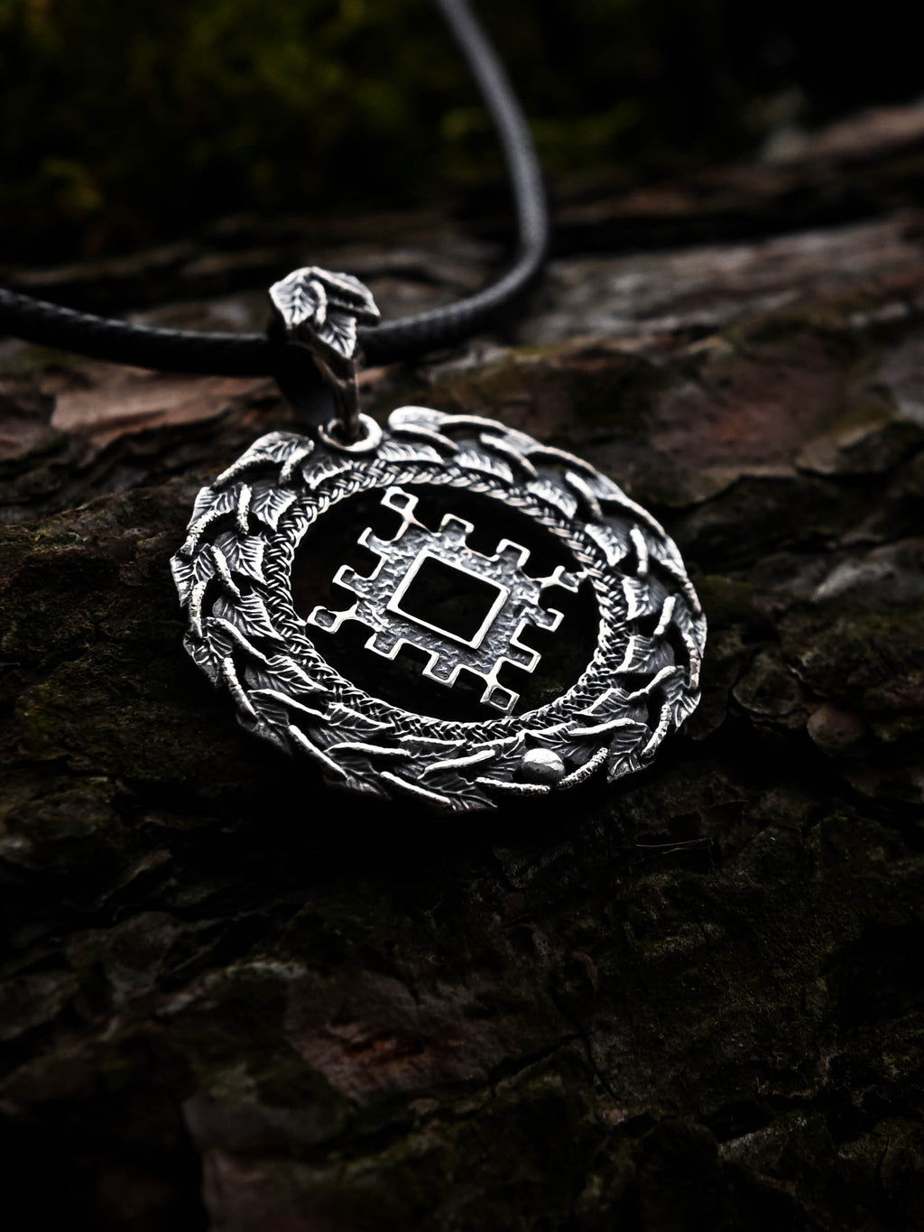 Thistle of Happiness (Repeynik) Amulet in Birch Wreath, Sterling Silver 925 — Slavic, Viking & Norse Symbol Pendant