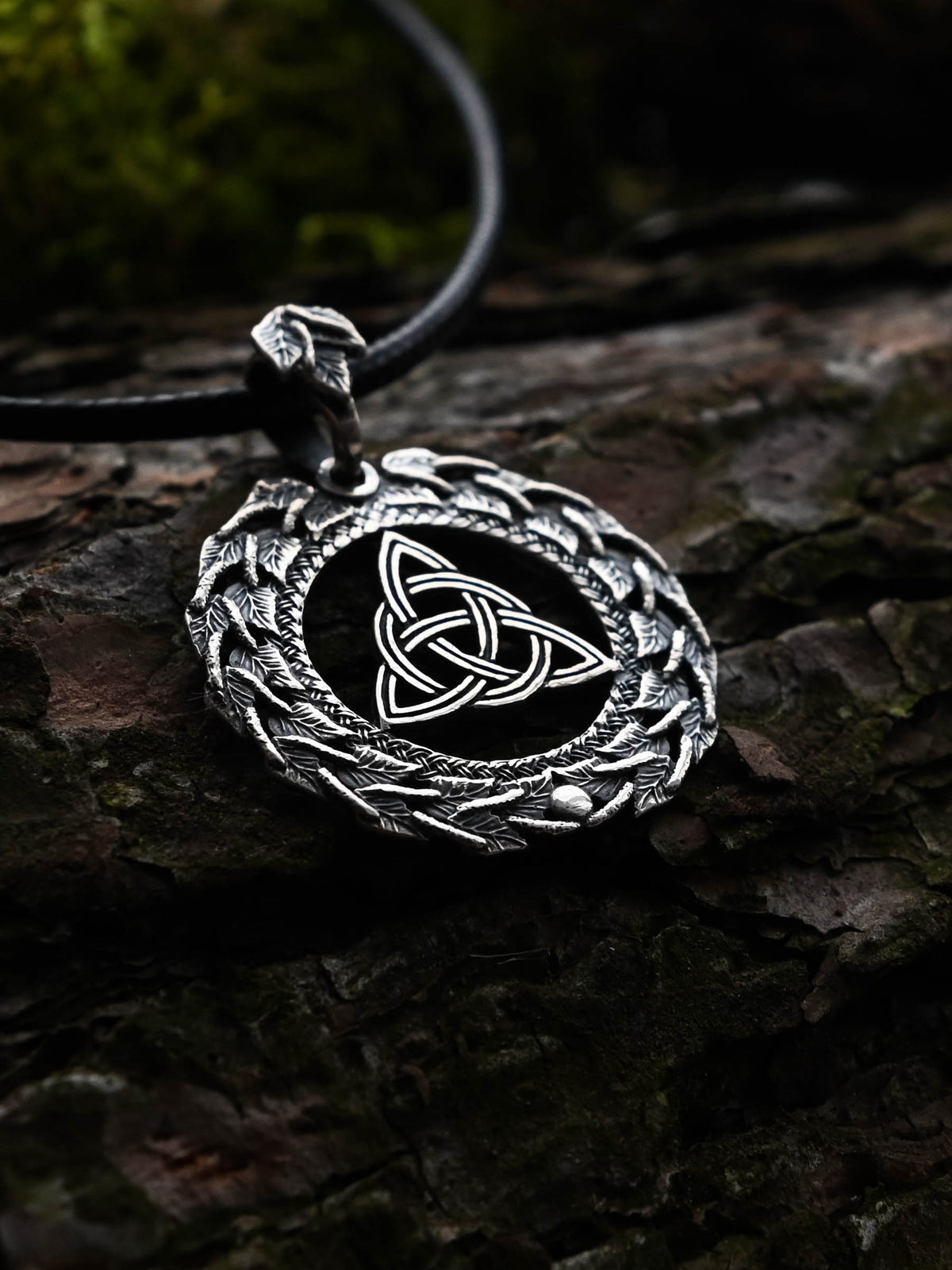 Celtic Knot Amulet in Birch Wreath, Sterling Silver 925 — Celtic, Viking & Norse Symbol Pendant